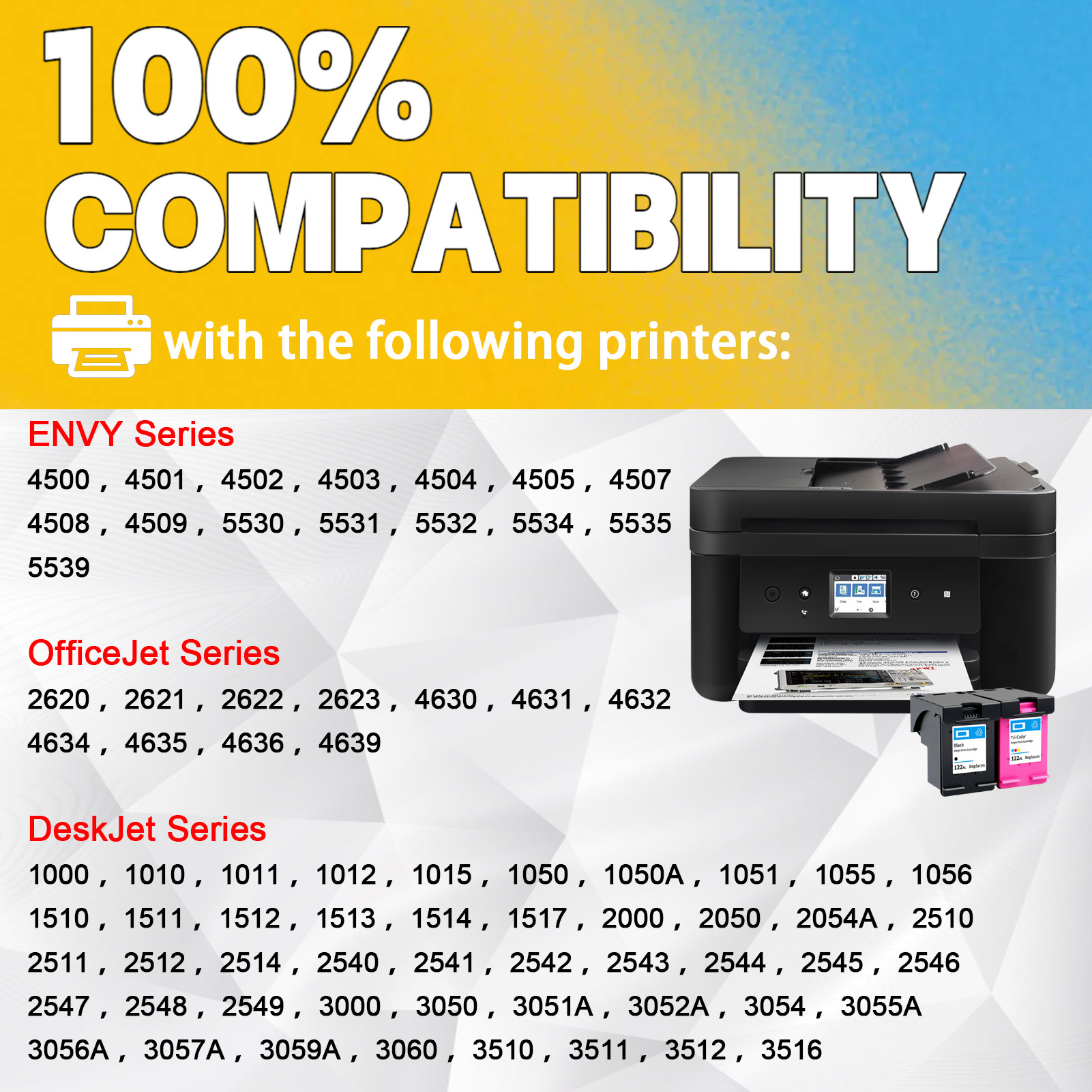 For HP 122 122XL Ink Cartridge Work for HP Deskjet 1000 1010 1011 1012 1015 1050 1050A 1051 1055 1056 1510 1511 Printers-PrintsBoost