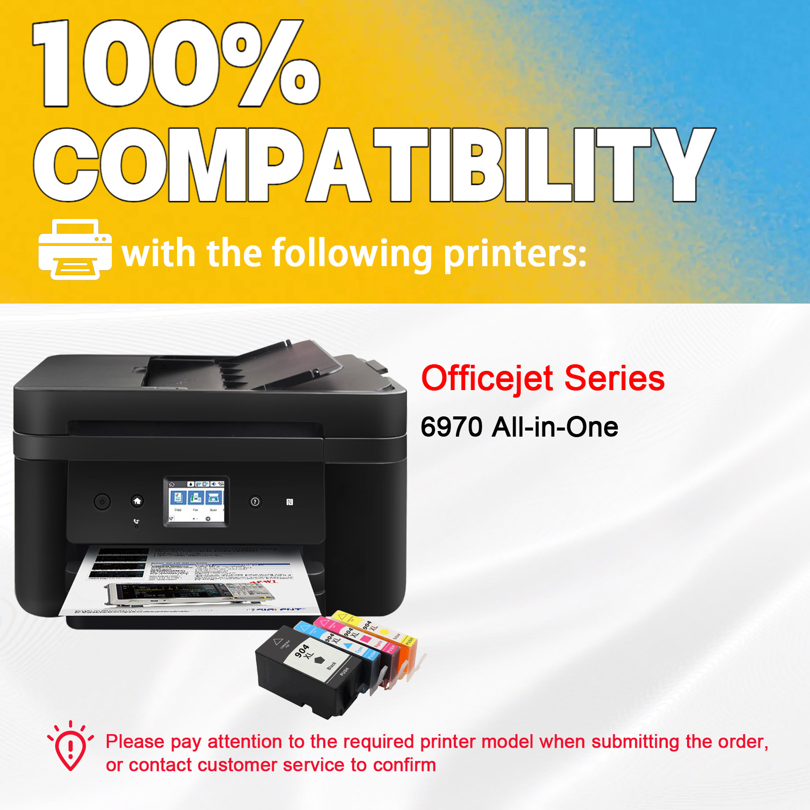 For HP 904XL Ink Cartridge Work For HP OfficeJet Pro 6970 Printer
