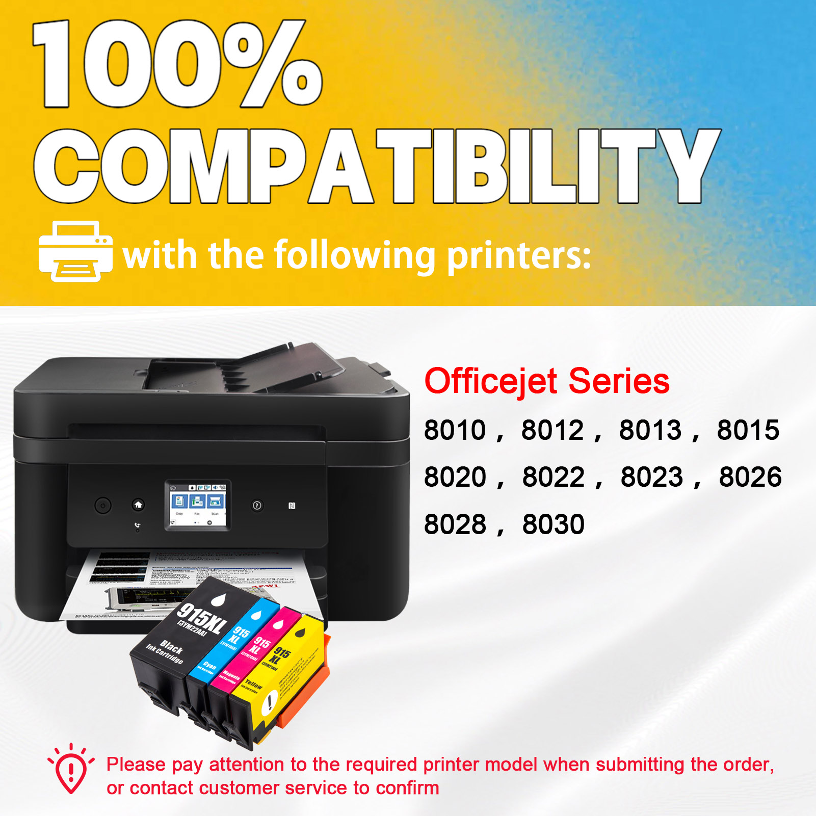 For HP 915XL Ink Cartridge Work For HP OfficeJet 8010 8012 8013 8015 8020 8022 8023 8026 8028 8030 AIO Printers-PrintsBoost