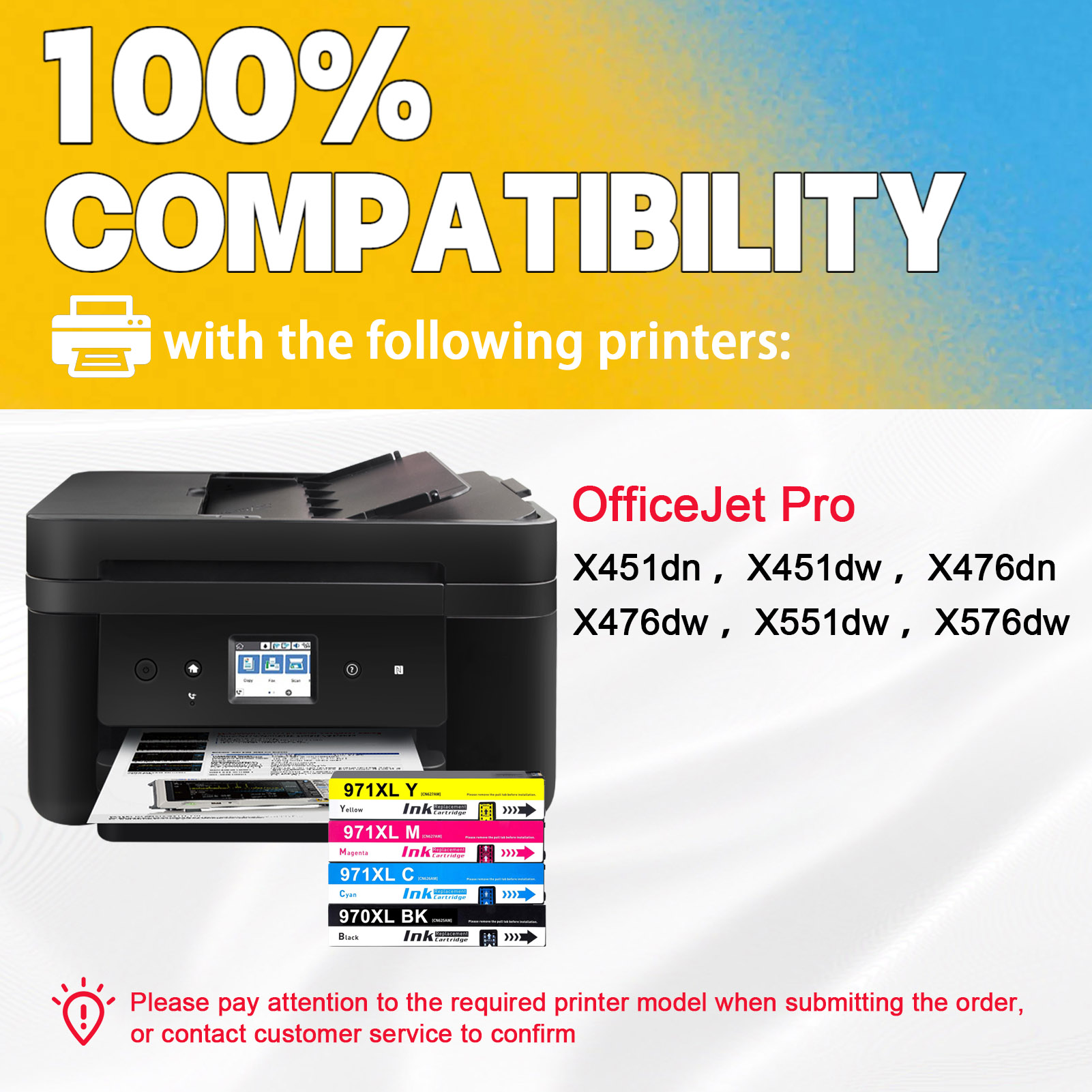 For HP 970XL 971XL Ink Cartridge Work For HP OfficeJet Pro X451dn X451dw X476dn X476dw X551dw X576dw Printers-PrintsBoost