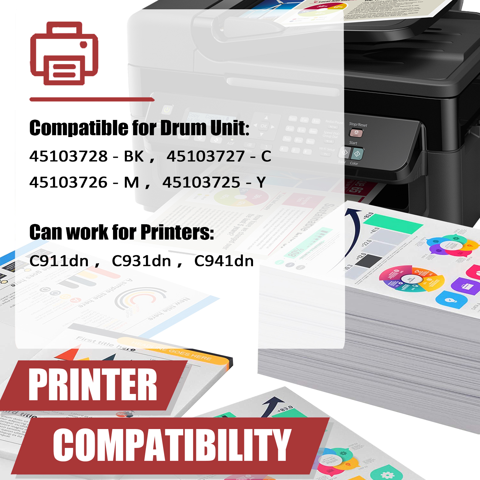 For OKI 45103728 45103727 45103726 45103725 Imaging Drum Unit Work for OKI C911 C911dn C931 C931dn C941 C941dn Printers-PrintsBoost