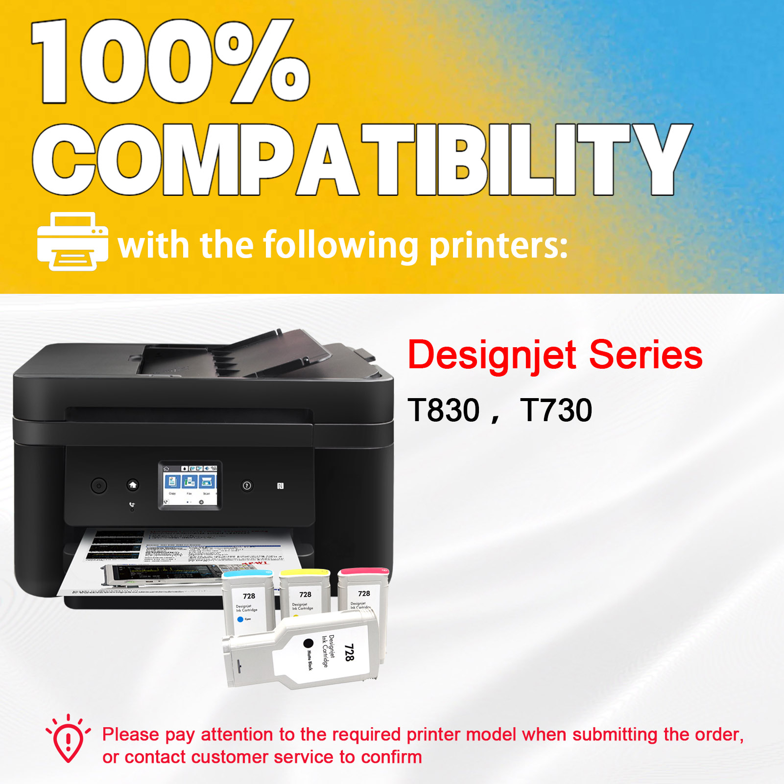  For HP 728 Ink Cartridge Work For Designjet T830 T730 Plotters