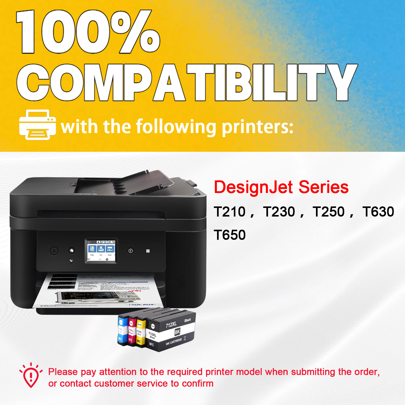 For HP 712XL Ink Cartridge Work For HP DesignJet T210 T230 T250 T630 T650 Printers