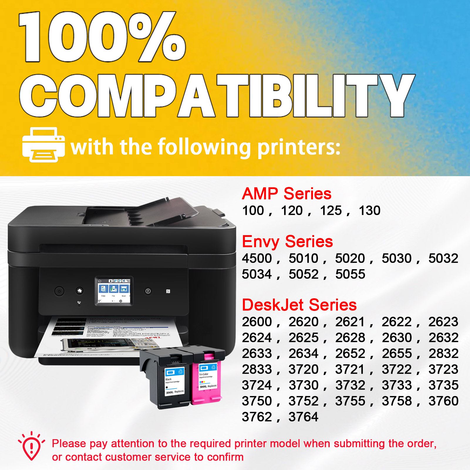 For HP 304XL Ink Cartridge Work For HP AMP 120 125 130 Envy 5030 5032 5020 5010 Deskjet 3760 2630 3750 2620 2622 3720 3762 Printers-PrintsBoost