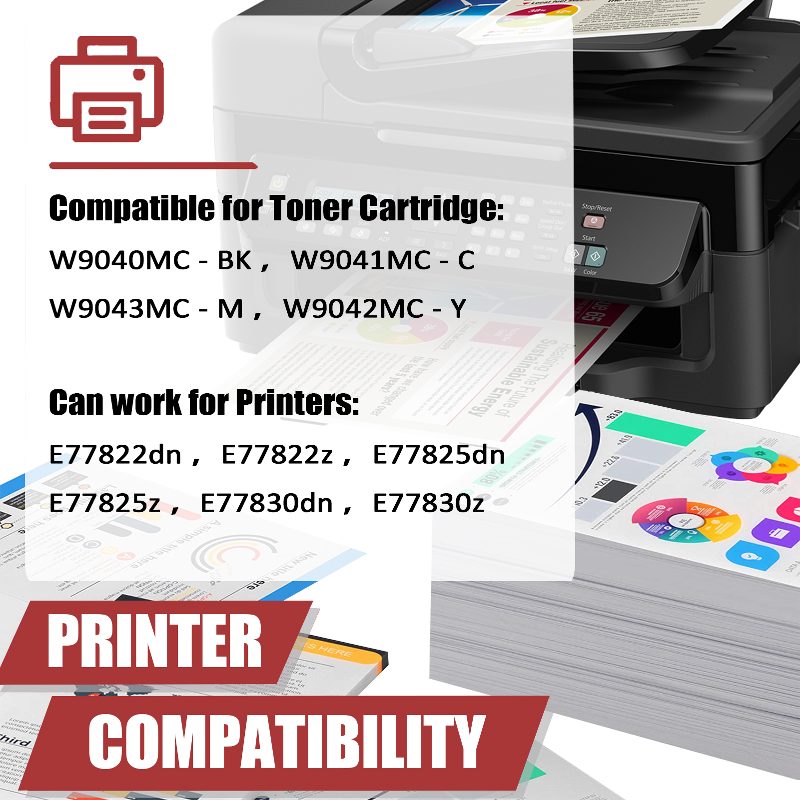 For HP W9040MC W9041MC W9043MC W9042MC Toner Cartridges Work for HP Color LaserJet Managed MFP E77822dn E77822z E77825dn E77825z E77830dn E77830z Printers-PrintsBoost