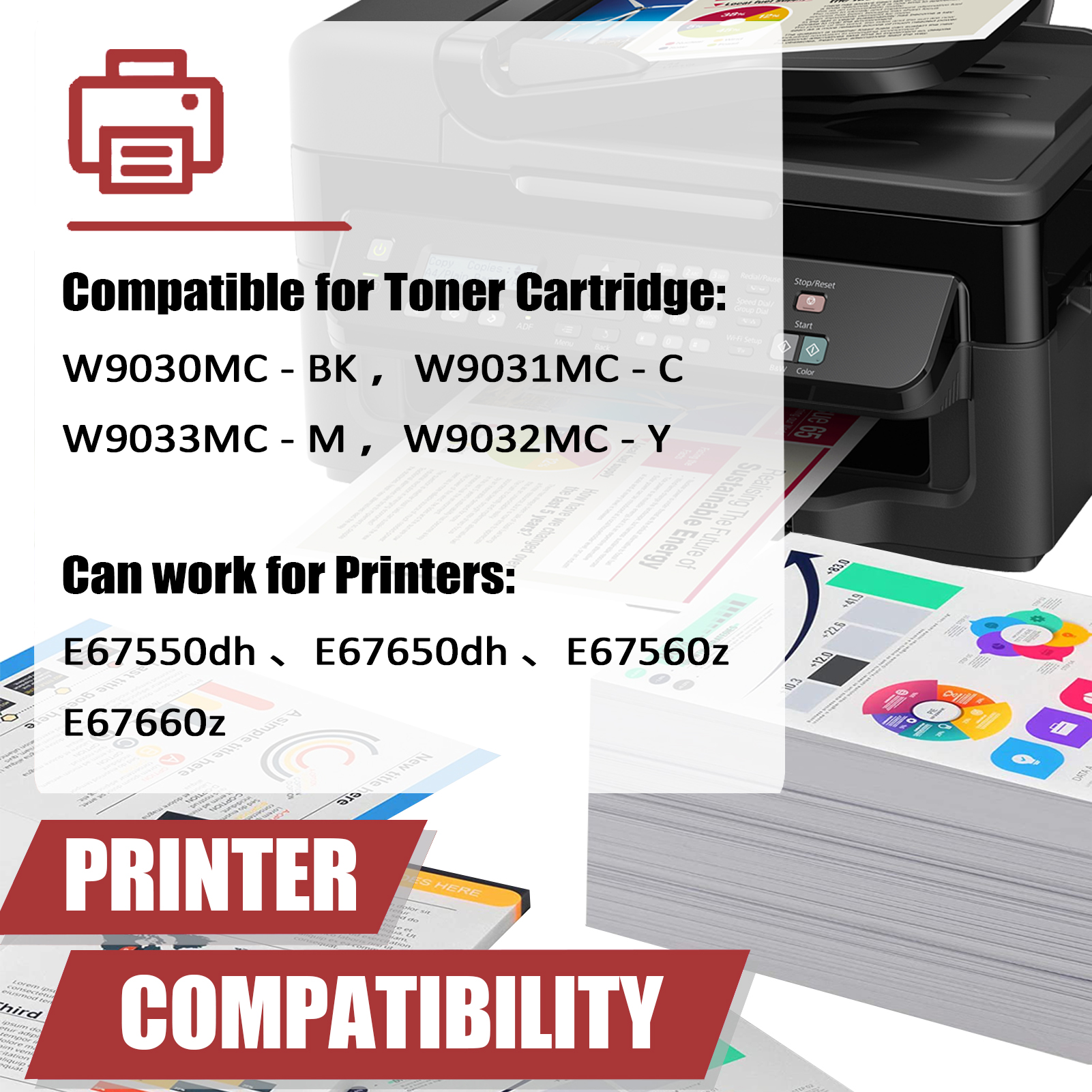 For HP W9030MC W9031MC W9033MC W9032MC Toner Cartridge Work for HP Color LaserJet Managed MFP E67550dh E67650dh E67560z E67660z Printers-PrintsBoost
