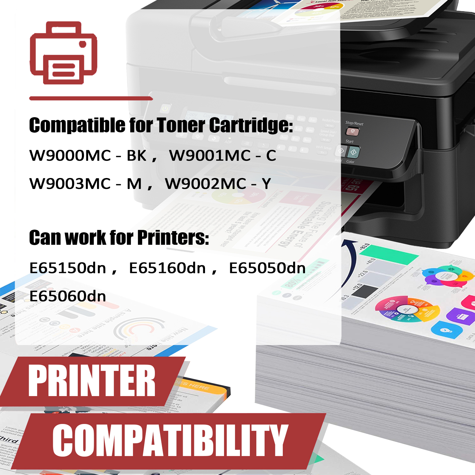 For HP W9000MC W9001MC W9003MC W9002MC Toner Cartridge Work for HP Color LaserJet Managed E65150dn E65160dn E65050dn E65060dn Printers-PrintsBoost