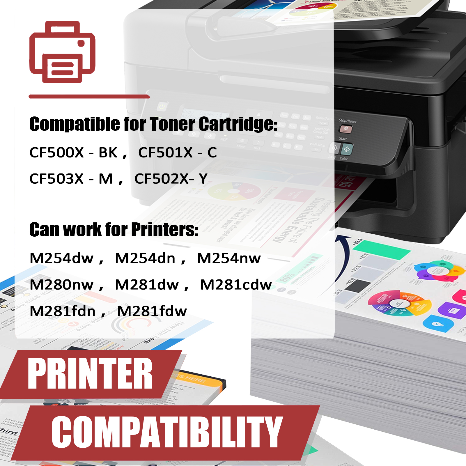 For HP 202X CF500X CF501X CF503X CF502X Toner Cartridge Work for HP Color LaserJet Pro M254dw M254dn M254nw MFP M280nw M281dw Printers-PrintsBoost