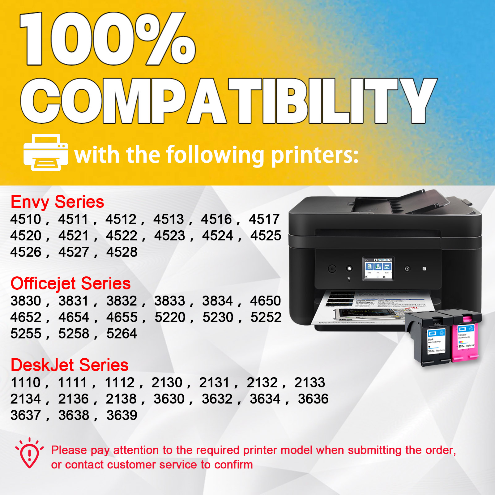 For HP 302XL Ink Cartridge Work For HP Officejet 3830 3834 4650 4658 5220 5255 AMP 130 Envy 4510 4513 4528 5020 Printers-PrintsBoost