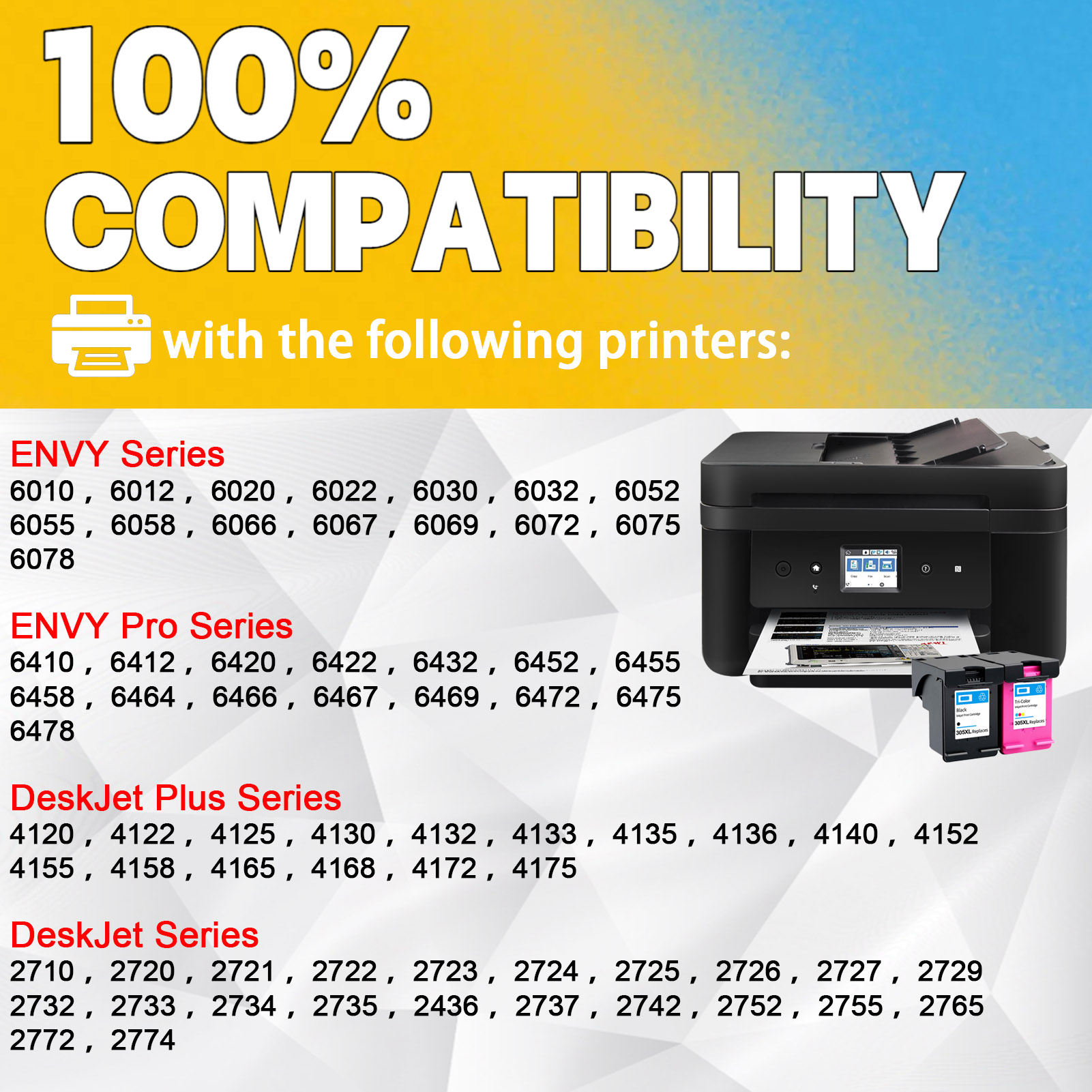 For HP 305XL Ink Cartridge Work For HP DeskJet 2710 2720 2721 2722 ENVY 6010 6012 6020 6022 6030 6032 6052 Printers-PrintsBoost