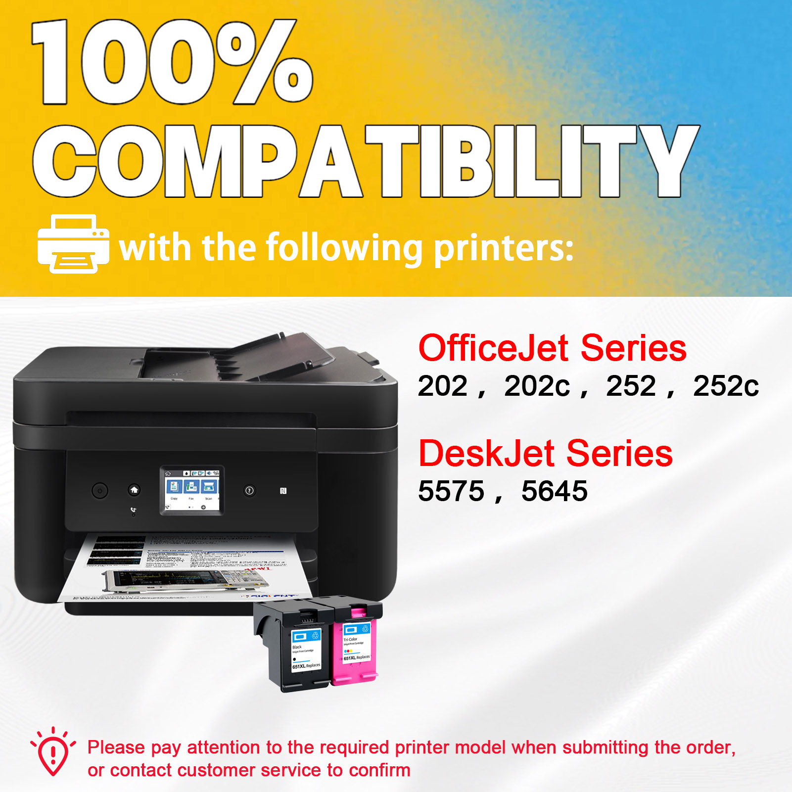 For HP 651XL Ink Cartridge Work For HP OfficeJet 202 202c 252 252c, DeskJet Ink Advantage 5575 5645 Printers-PrintsBoost
