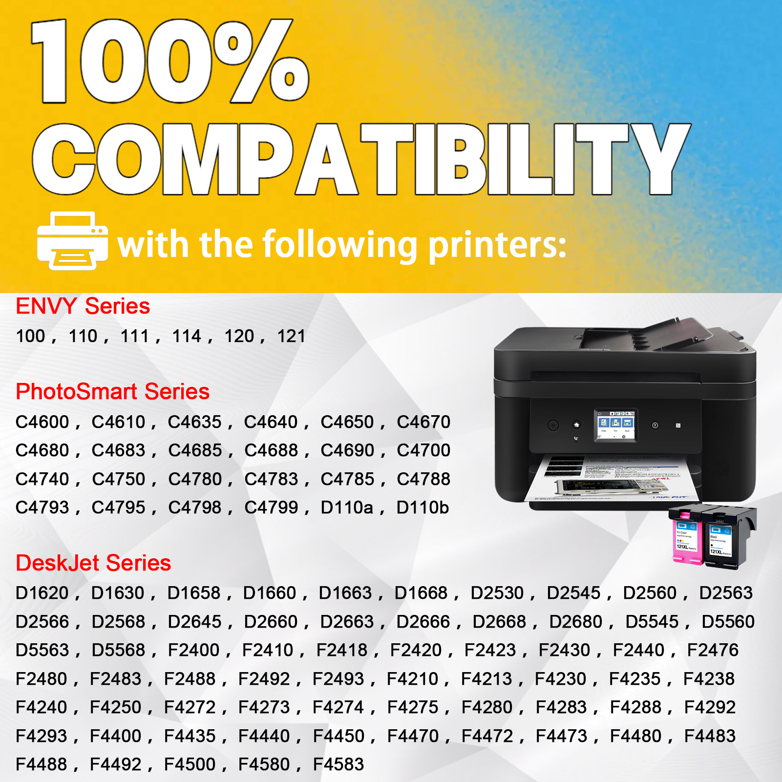 For HP 121XL Ink Cartridge Work For HP Deskjet F2493 F4213 F4283 F4583 D2563 F2423 F2483 F4275 F4583 F2560 F2568 F4280 Printers-PrintsBoost