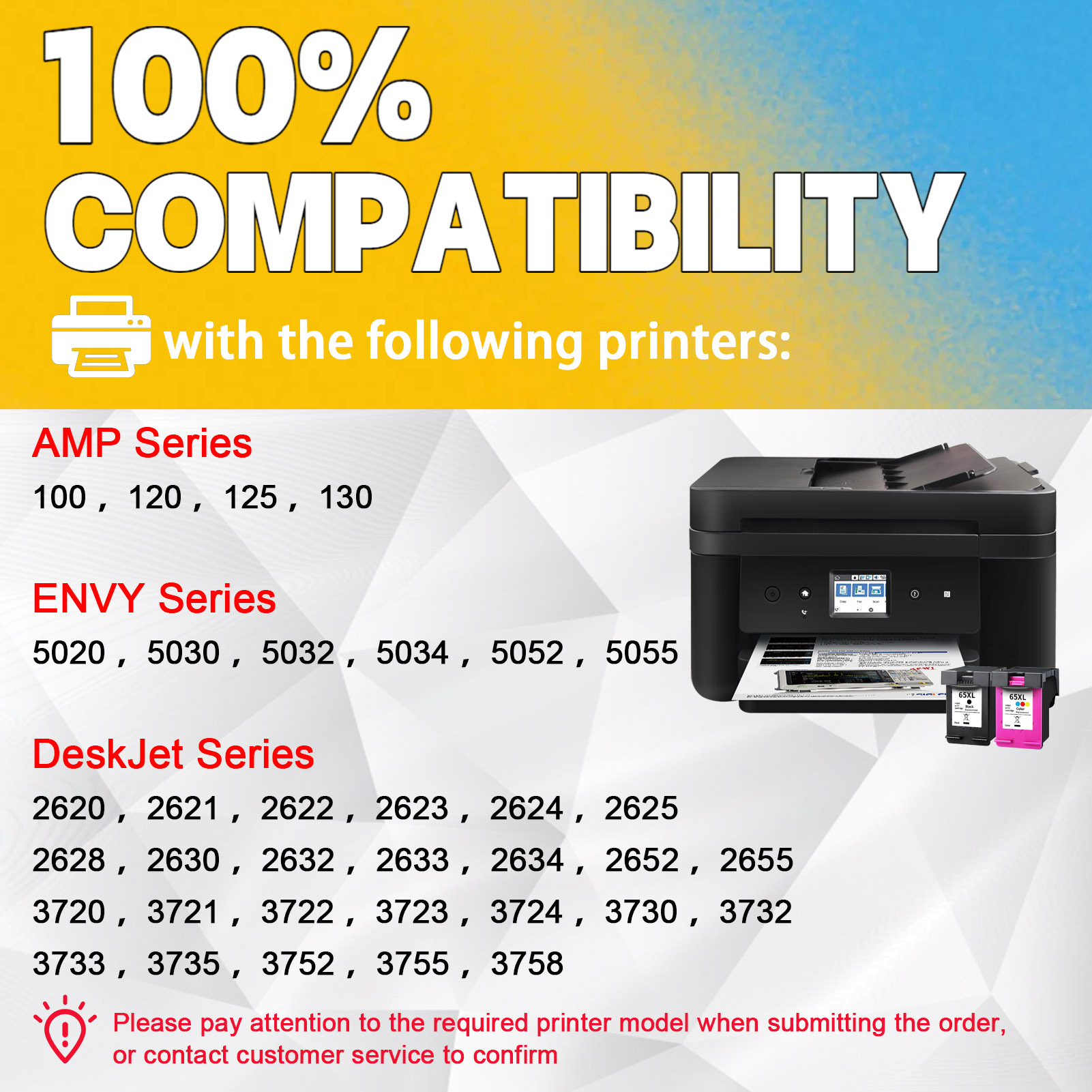 For HP 65XL Ink Cartridge Work For HP Envy 5000 5055 5058 5052 5010 5014, DeskJet 3755 3772 3752 3720 2650 2622 2680 Printers-PrintsBoost