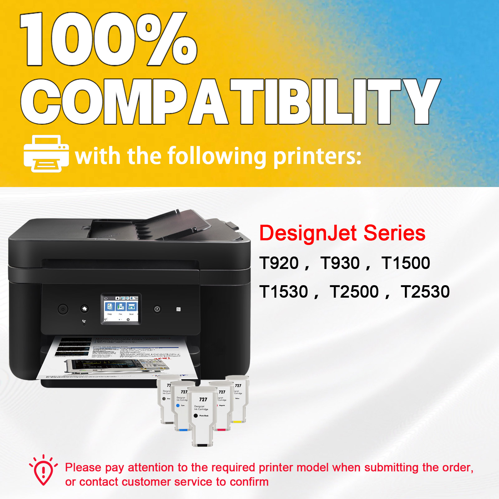 For HP 727 Ink Cartridge Work For HP DesignJet T920 T930 T1500 T1530 T2500 T2530 Plotters