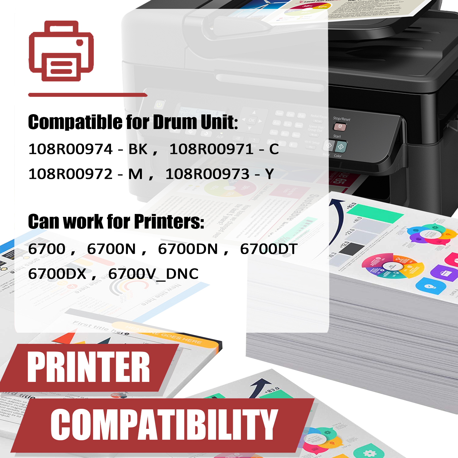 For Xerox 108R00974 108R00971 108R00972 108R00973 Imaging Drum Unit Work for Xerox Phaser 6700 6700N 6700DN 6700DT 6700DX Printers-PrintsBoost