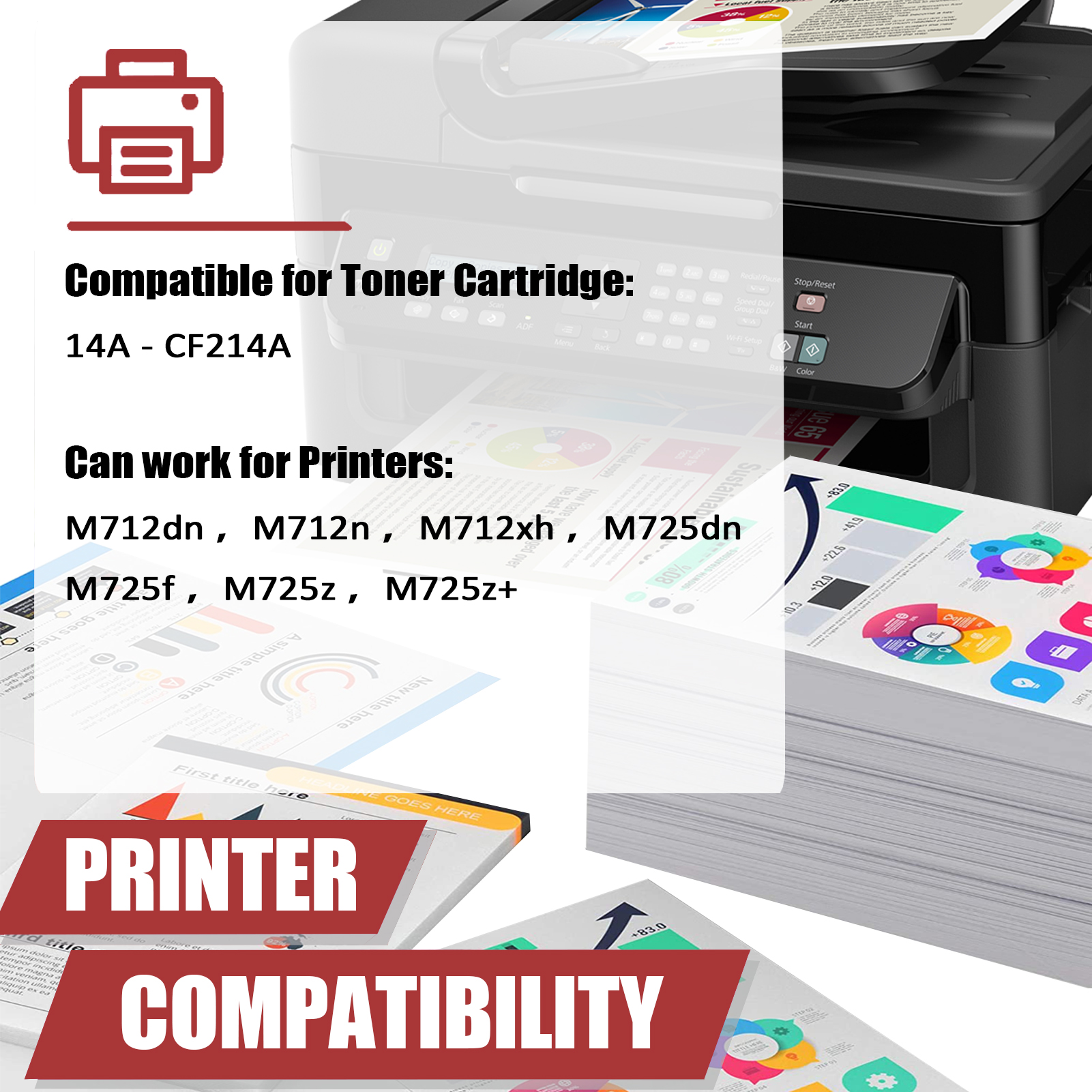 For HP 14A CF214A Toner Cartridge Work for HP LaserJet Enterprise M712dn M712n M712xh MFP M725dn M725f M725z M725z+ Printers-PrintsBoost