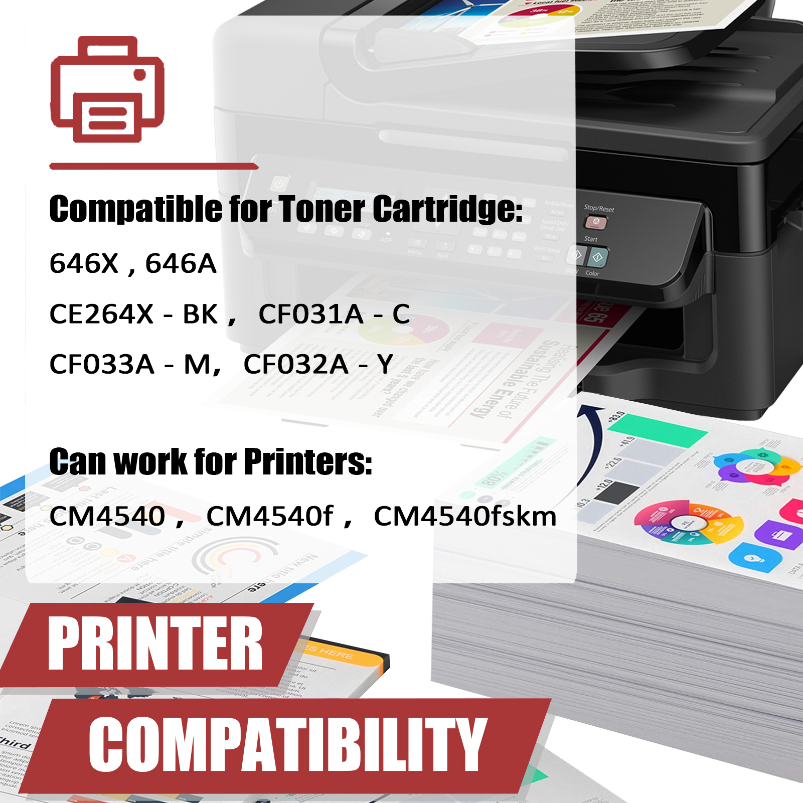 For HP 646X CE264X 646A CF031A CF033A CF032A Toner Cartridge Work for HP Color LaserJet Enterprise MFP CM4540 CM4540f CM4540fskm Printers-PrintsBoost