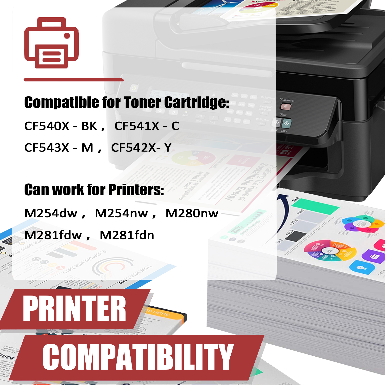 For HP 203X CF540X CF541X CF543X CF542X Toner Cartridge Work for HP LaserJet Pro M254dw M254nw M280nw M281fdw M281fdn Printers-PrintsBoost