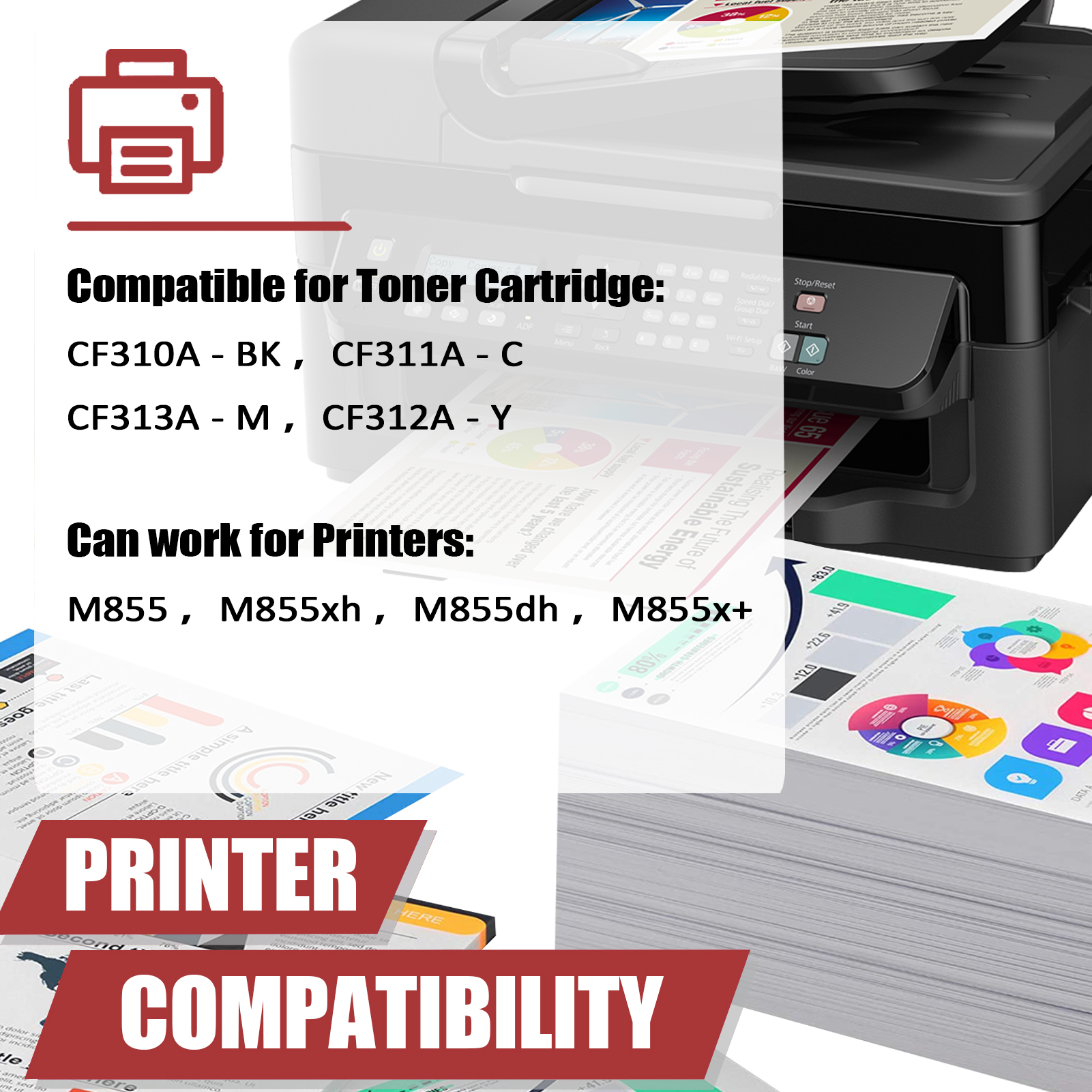 For HP 826A CF310A CF311A CF313A CF312A Toner cartridge Work for HP Color LaserJet Enterprise M855 M855xh M855X+ M855dh Printers-PrintsBoost