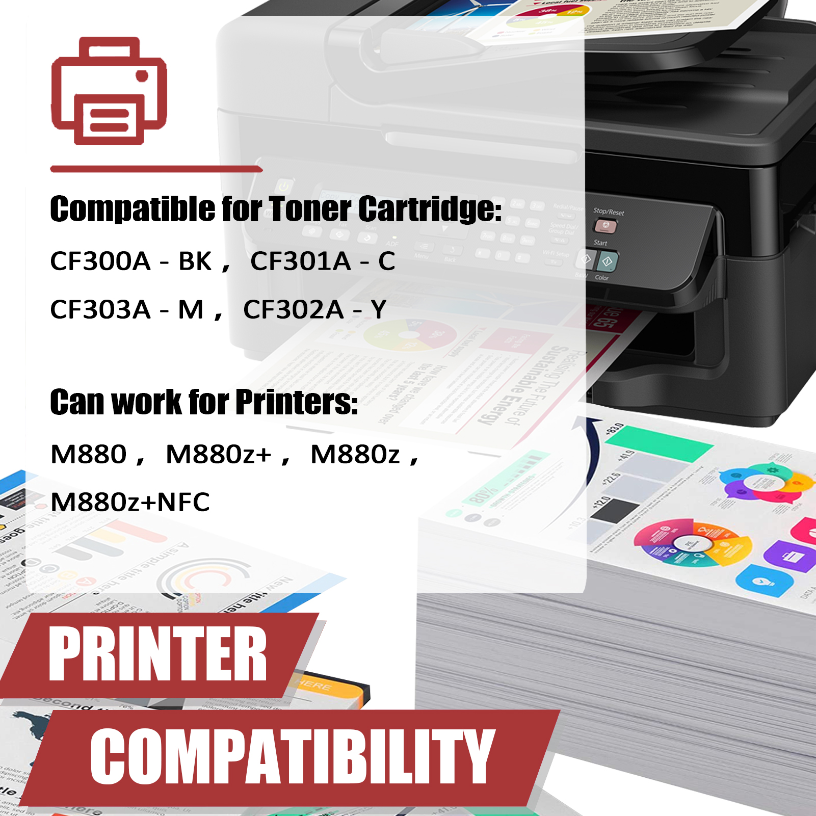 For HP 827A CF300A CF301A CF303A CF302A Toner cartridge Work for HP LaserJet M880 M880z+ M880z M880z+NFC Printers-PrintsBoost