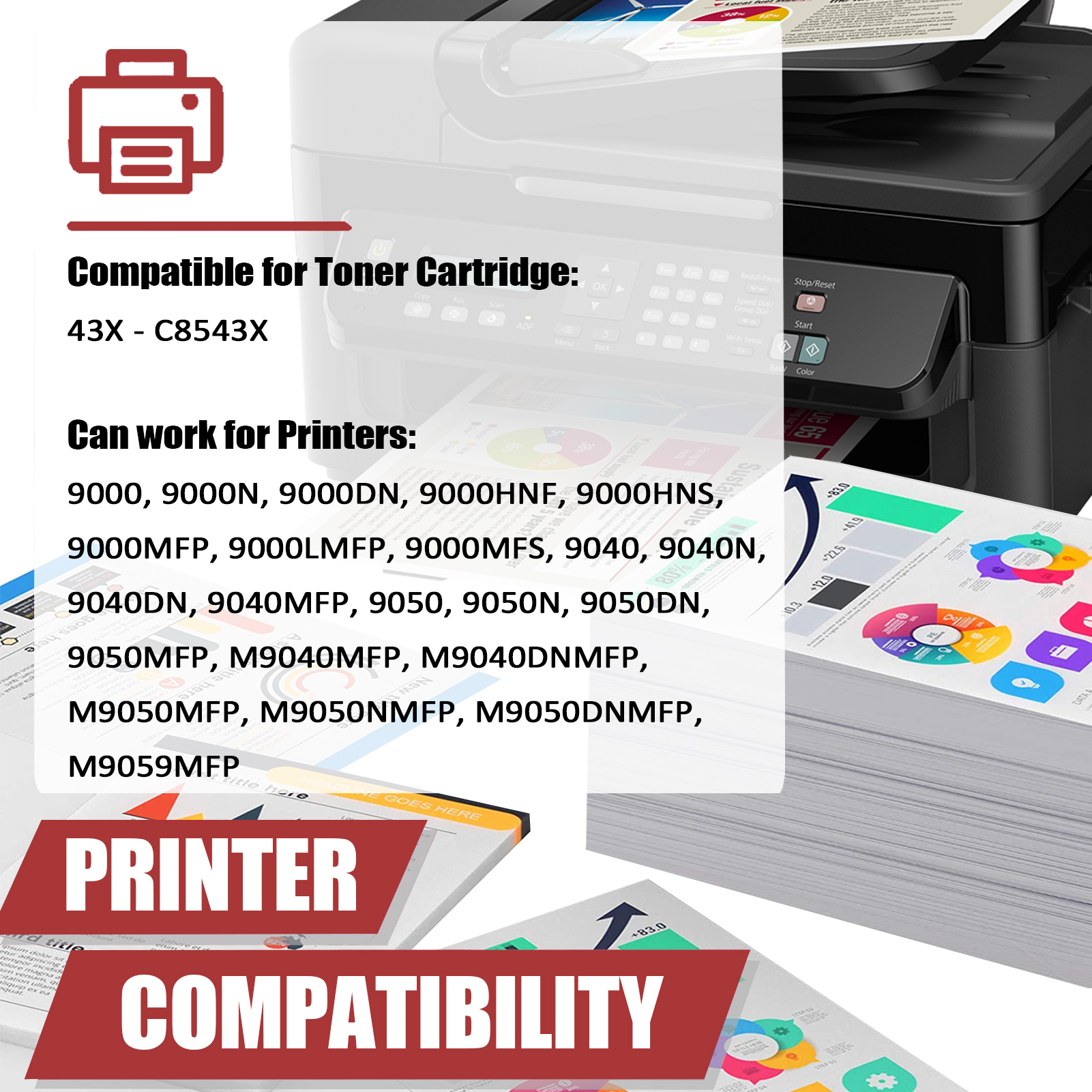 For HP 43X C8543X Toner Cartridge Work for HP LaserJet 9000 9000dn 9000hnf 9000hns 9000n 9040dn 9040n 9050dn 9050n Printers-PrintsBoost