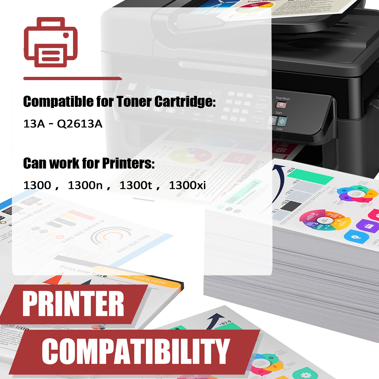 For HP 13A Q2613A Toner Cartridge Work for HP LaserJet 1300 1300n 1300t 1300xi Printers