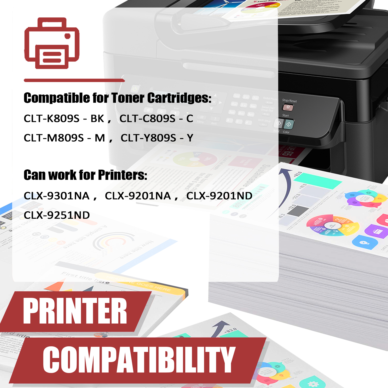 For Samsung CLT-K809S CLT-C809S CLT-M809S CLT-Y809S Toner Cartridge Work for Samsung CLX-9301NA CLX-9201NA CLX-9201ND CLX-9251ND Printers-PrintsBoost