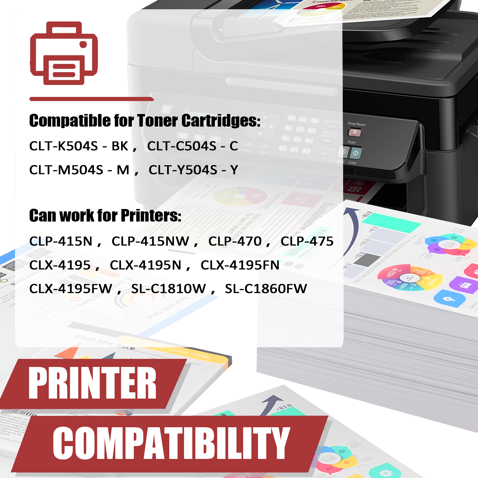 For Samsung CLT-K504S CLT-C504S CLT-M504S CLT-Y504S Toner Cartridge Work for Samsung SL-C1810W SL-C1860FW CLP-415N CLP-415NW CLP-470 CLP-475 Printers-PrintsBoost