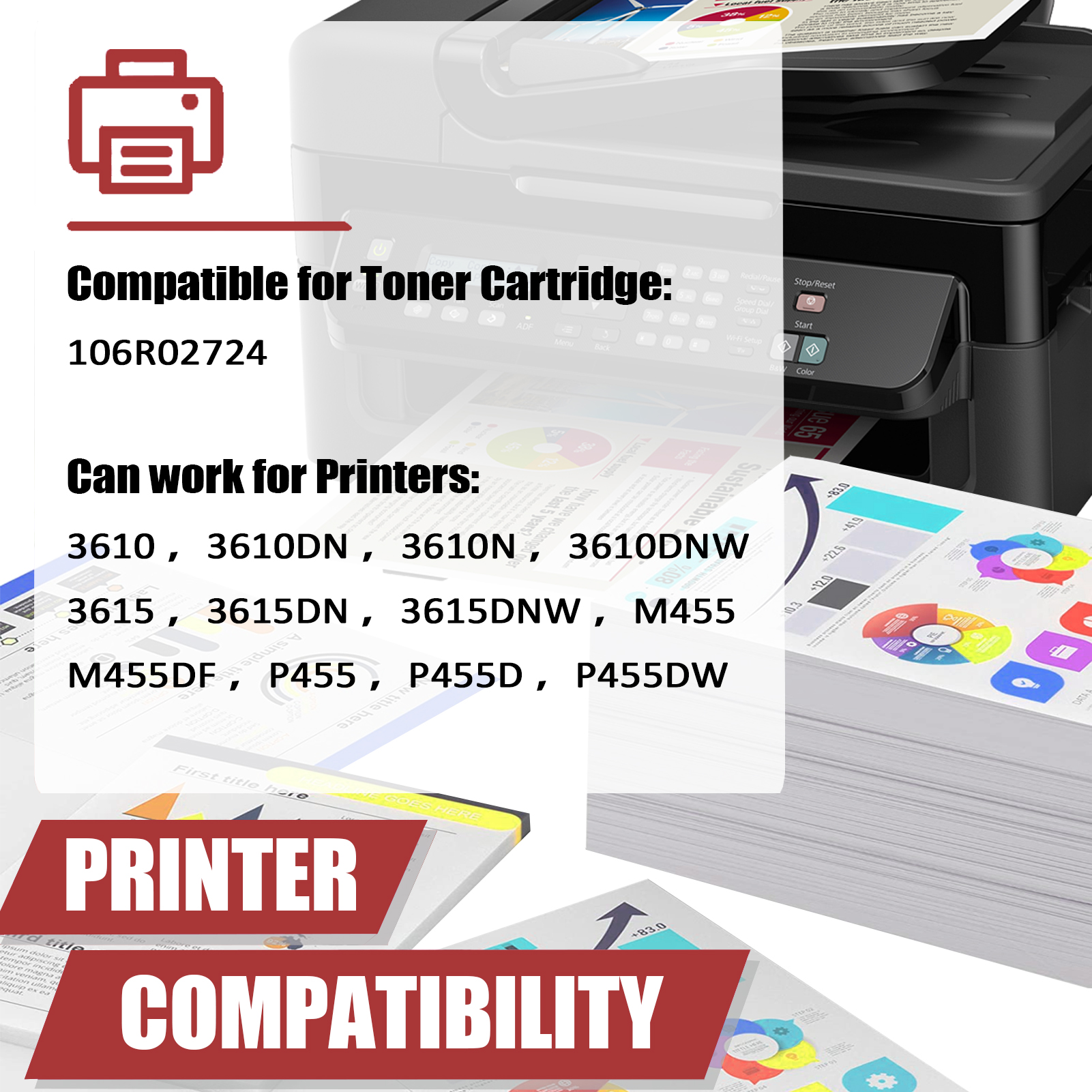 For Xerox 106R02724 Toner Cartridge Work for Xerox Phaser 3610 WorkCentre 3615 DocuPrint M455 Printers-PrintsBoost
