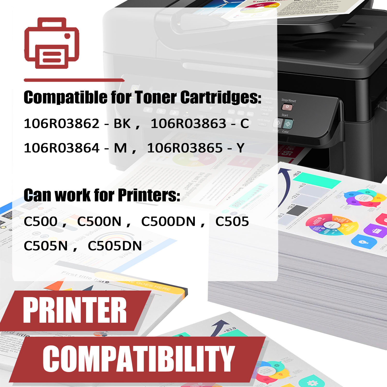 For Xerox 106R03862 106R03863 106R03864 106R03865 Toner Cartridge Work for Xerox VersaLink C500N C500DN C505N C505DN Printers-PrintsBoost