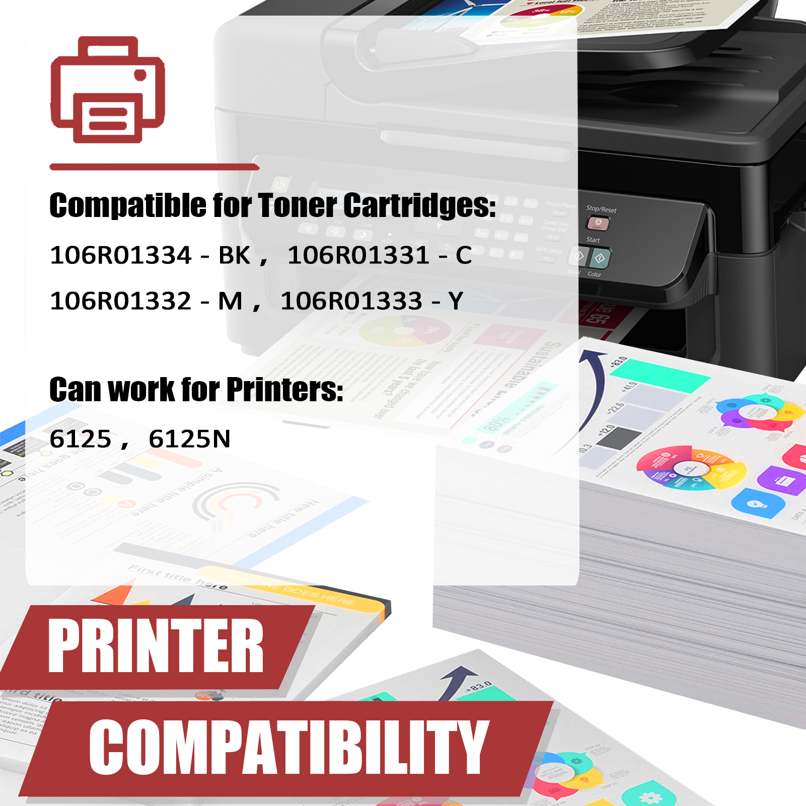 For Xerox 106R01334 106R01331 106R01332 106R01333 Toner Cartridge Work for Xerox Phaser 6125 6125N Printers-PrintsBoost