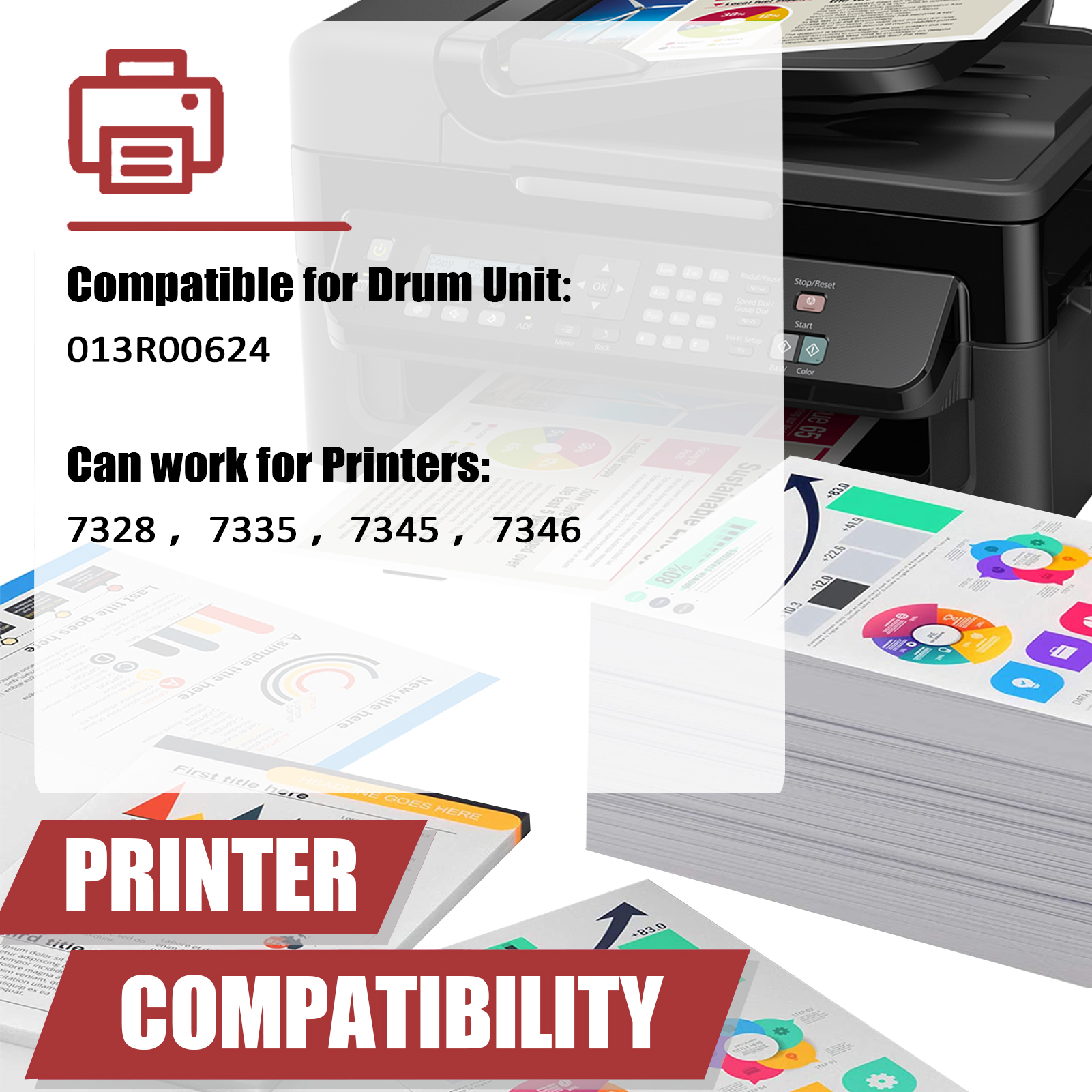 For Xerox 013R00624 Imaging Drum Unit Work for Xerox WorkCentre Pro 7328 7335 7345 7346 Printers