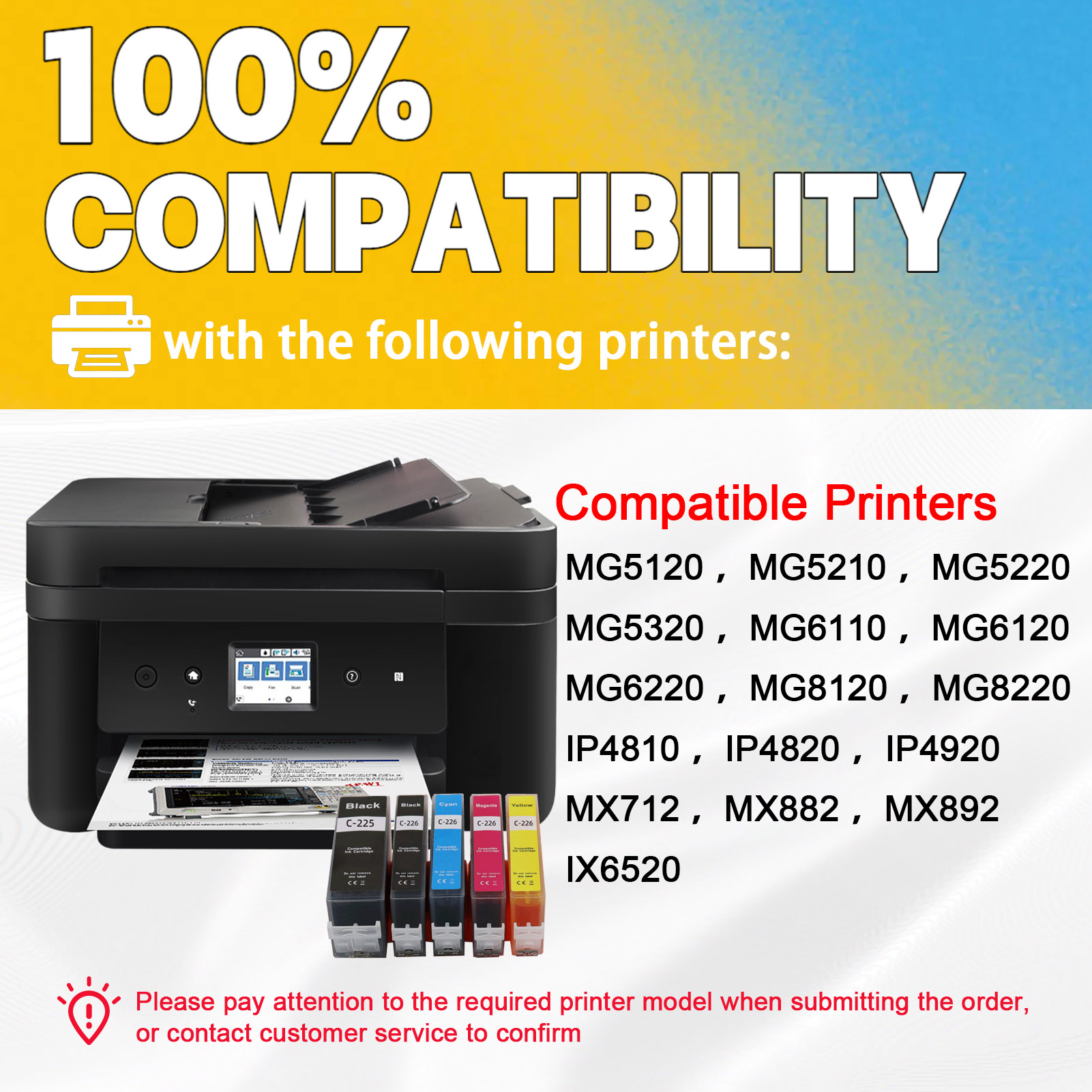 For Canon PGI-225 CLI-226 Ink Cartridge Work For Canon Pixma iP4820 iP4920 iX6520 MG5120 MG5320 MG6120 MG6220 MG8120 MG8220 MX712 MX882 MX892 MG8120B MG5220 Printers-PrintsBoost