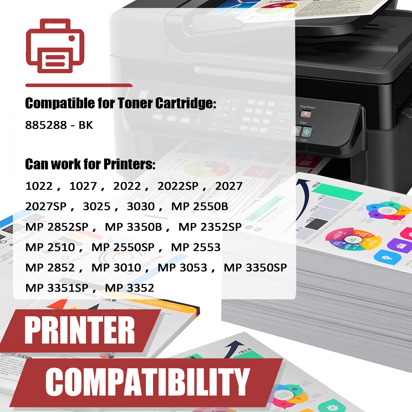 For Ricoh Type 2120D 885288 Toner Cartridge Work for Ricoh 1022 1027 2022 2027 3025 3030 MP 2550 2852 3350 2352 2510 3352 Printers-PrintsBoost