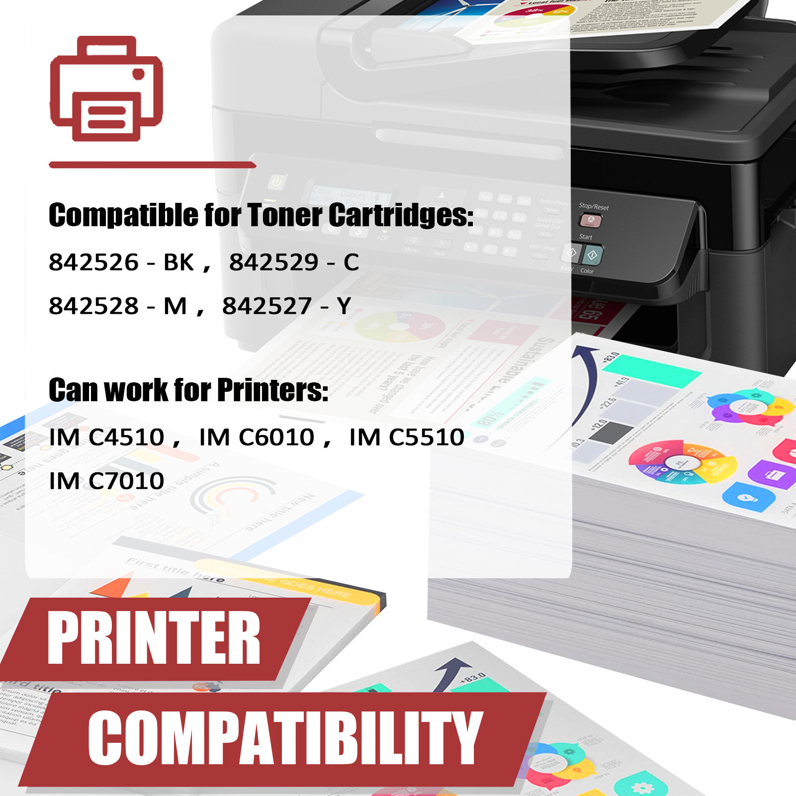 For Ricoh IM C4510 842526 842529 842528 842527 Toner Cartridge Work for Ricoh IM C4510 C6010 C5510 C7010 Printers-PrintsBoost