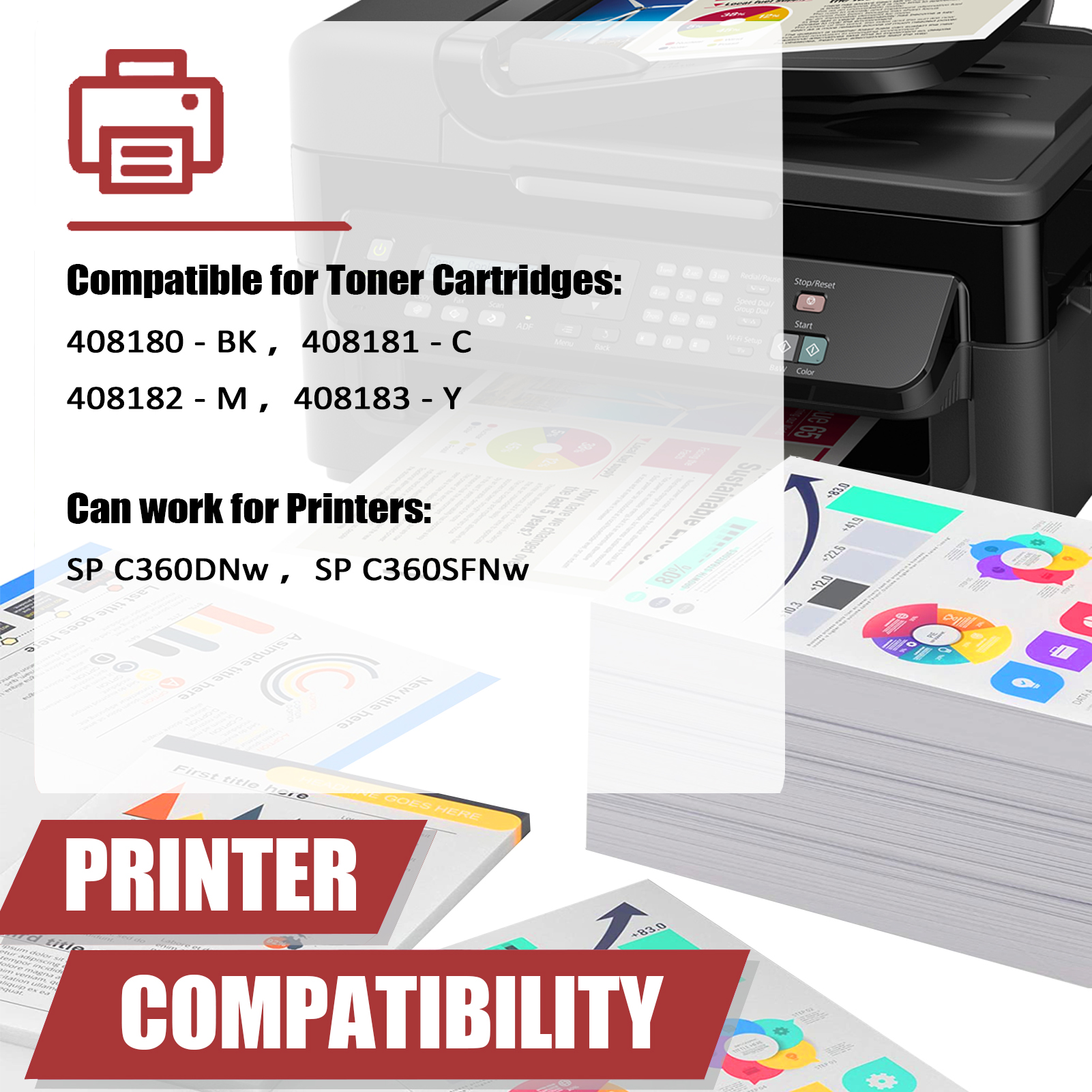 For Ricoh SP C360A 408180 408181 408182 408183 Toner Cartridge Work for Ricoh SP C360DNw SP C360SFNw Printers-PrintsBoost