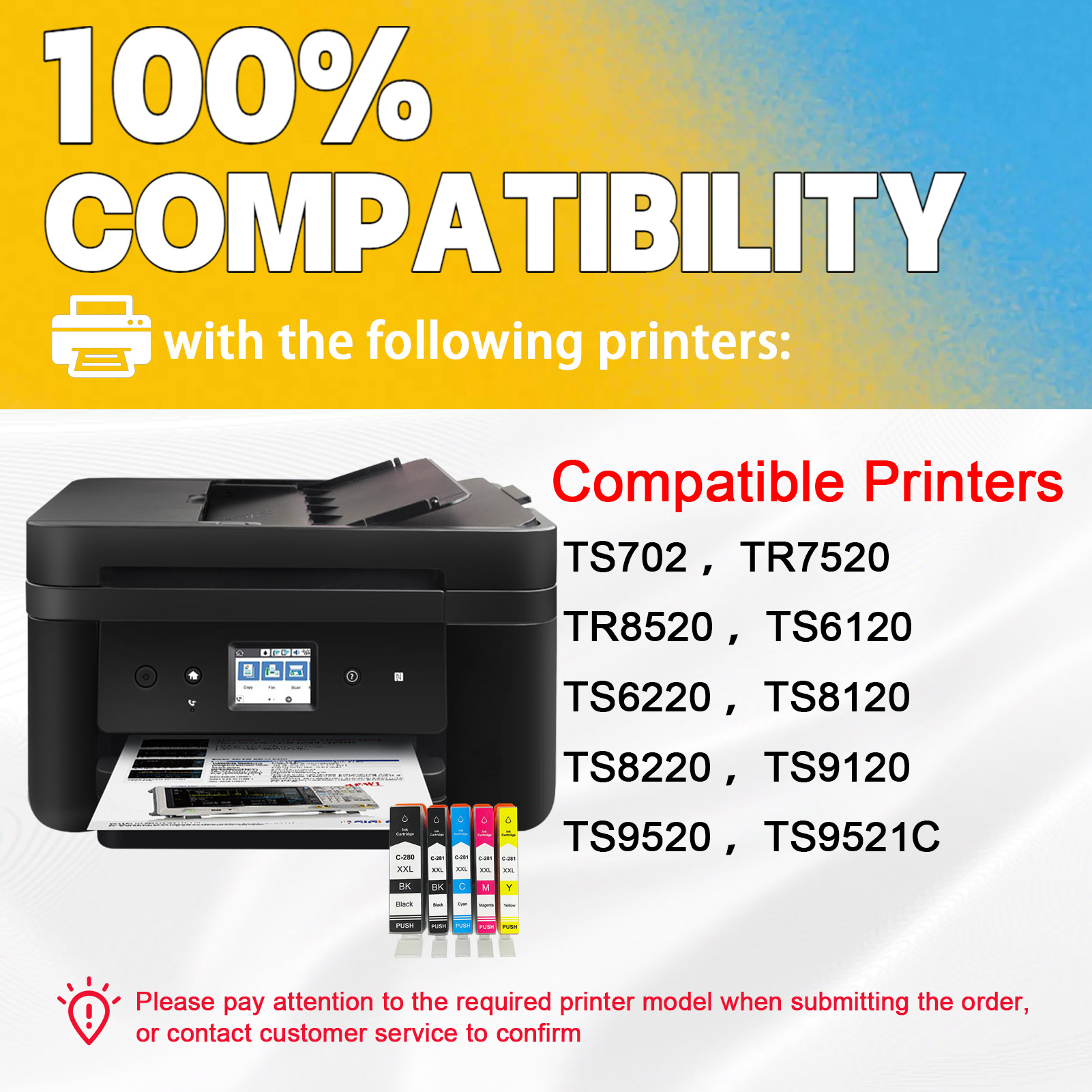 For Canon PGI-280XXL CLI-281XXL Ink Cartridge Work For Pixma TR8620a TR8620 TS9520 TS9521C TR8622 TR8520 TR8500 TR7620 TR7520 TR7500 TS6100 Printers-PrintsBoost