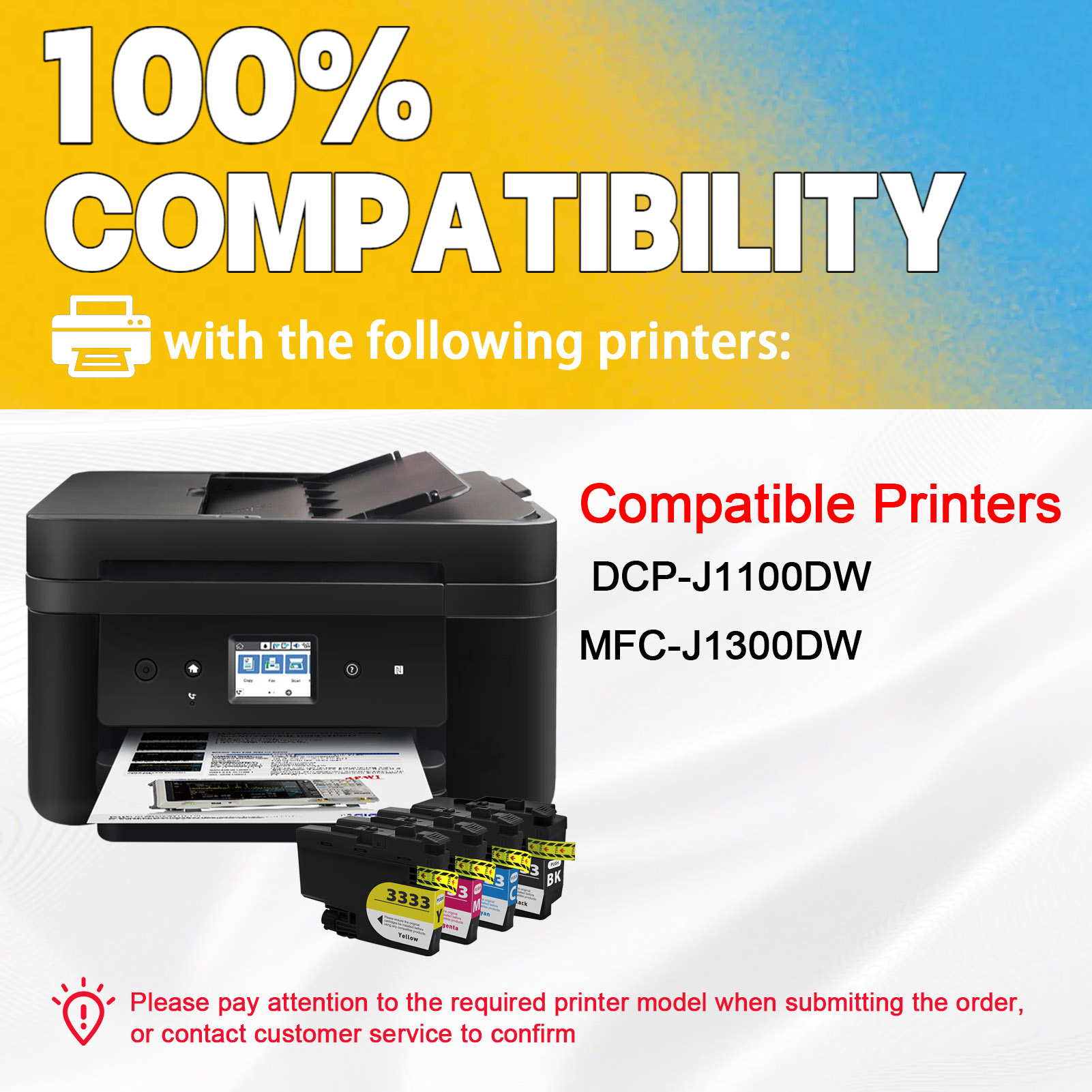 For Brother LC3333 Ink Cartridge Work For Brother DPC-J1100DW MFC-J1300DW Printers