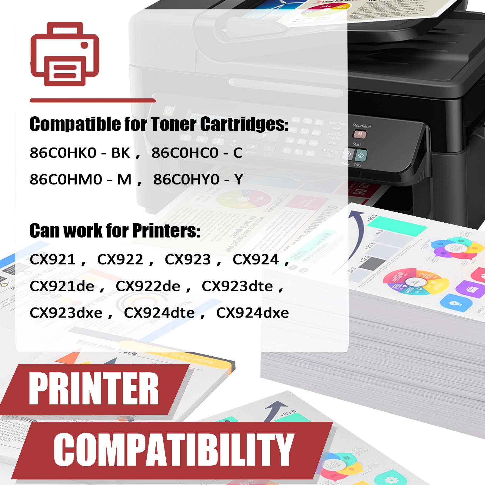 For Lexmark 86C0HK0 86C0HC0 86C0HM0 86C0HY0 Toner Cartridge Work for Lexmark CX921 CX922 CX923 CX924 Printers-PrintsBoost