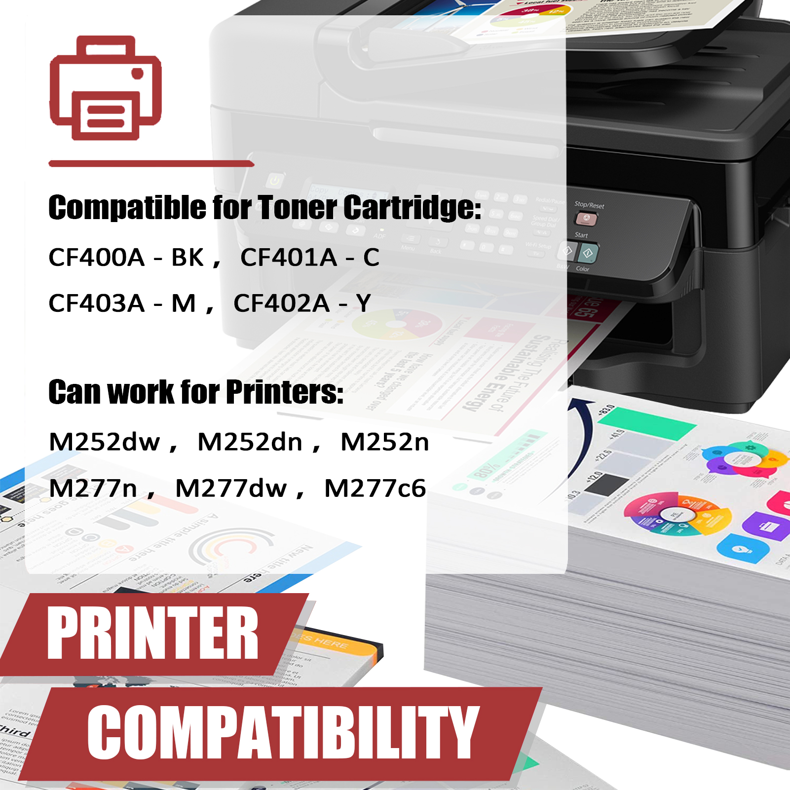 For HP 201A CF400A CF401A CF403A CF402A Toner Cartridge Work for HP LaserJet Pro M252dw M252dn M252n MFP M277n M277dw M277c6 Printers