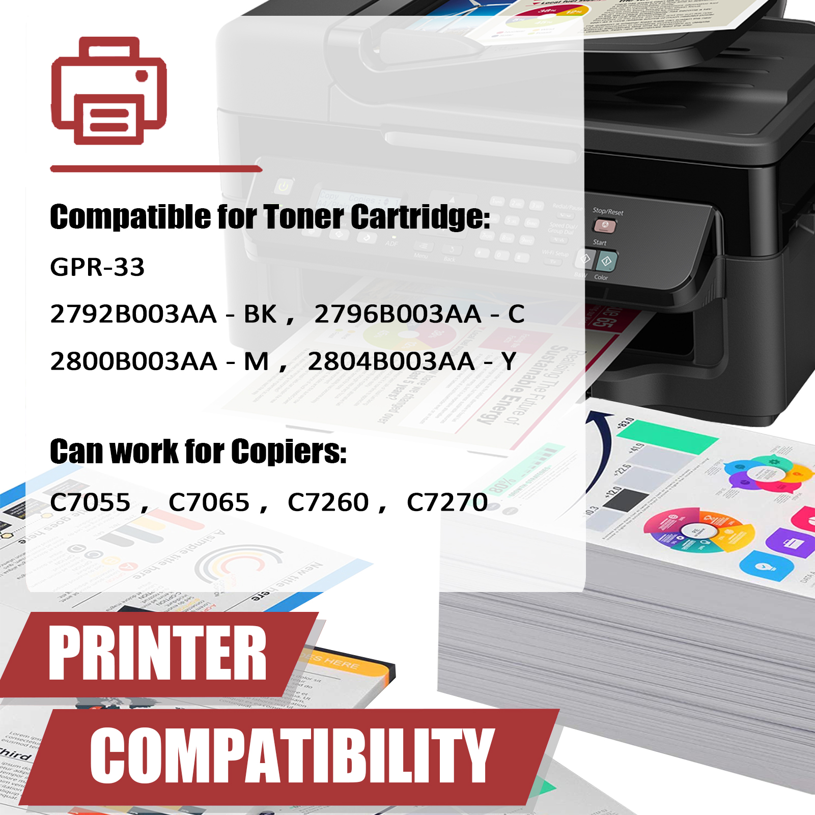 For Canon GPR-33 2792B003AA 2796B003AA 2800B003AA 2804B003AA Toner Cartridge Work for Canon IR C7055 C7065 C7260 C7270 Copiers
