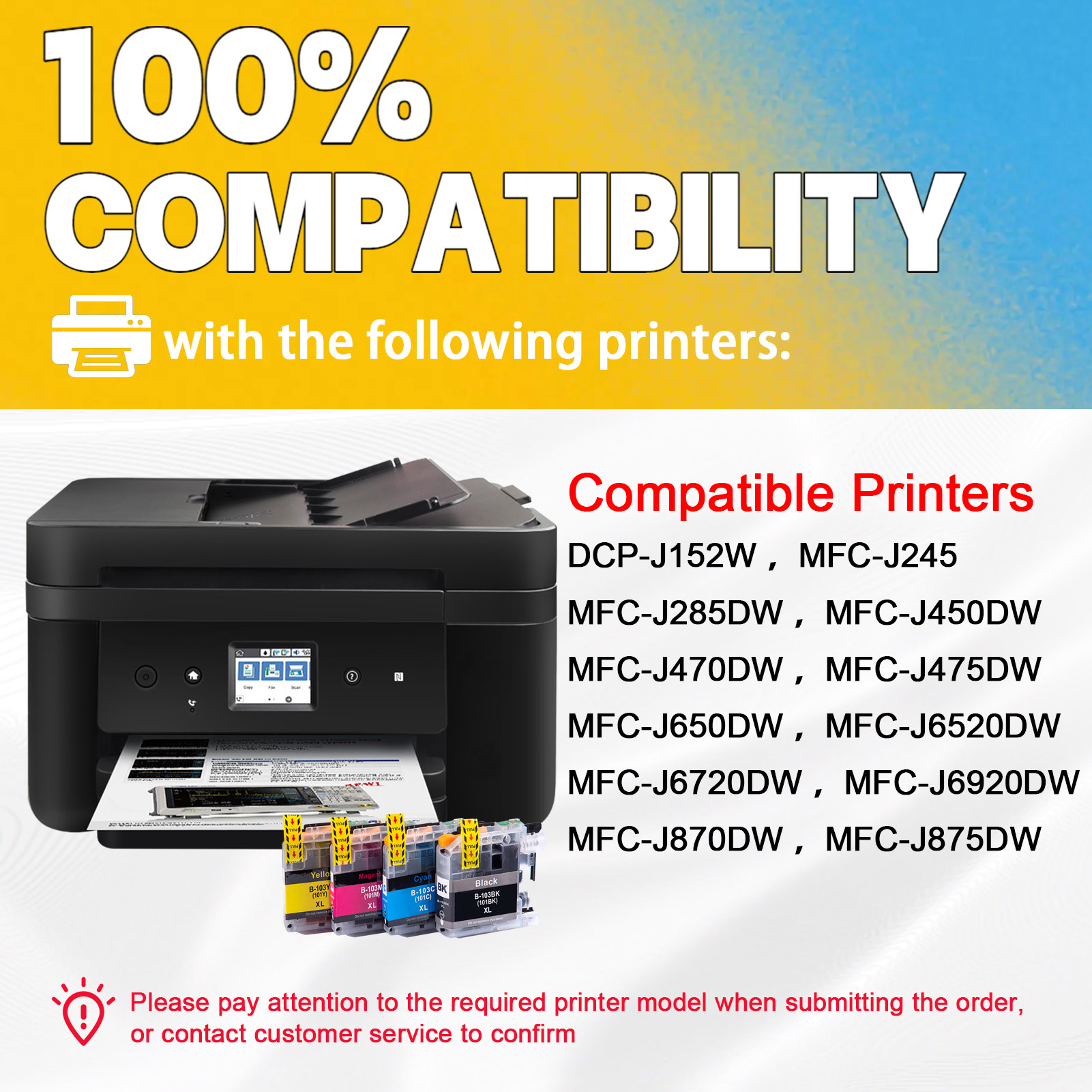 For Brother LC103 Ink Cartridge Work For Brother DCP-J152W MFC-J245 MFC-J285DW MFC-J4310DW MFC-J4410DW MFC-J450DW MFC-J4510DW etc. Printers-PrintsBoost