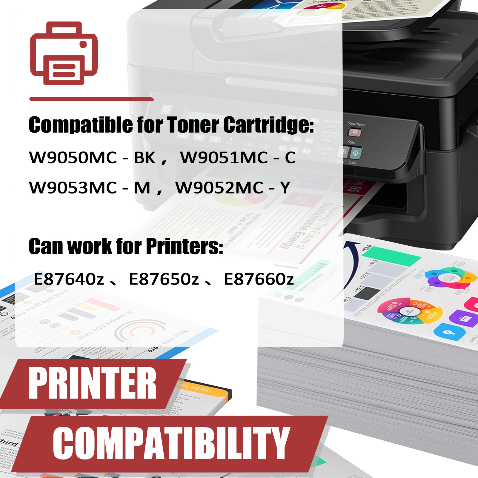 For HP W9050MC W9051MC W9053MC W9052MC Toner Cartridge Work for HP Color LaserJet Managed MFP E87640z E87650z E87660z Printers