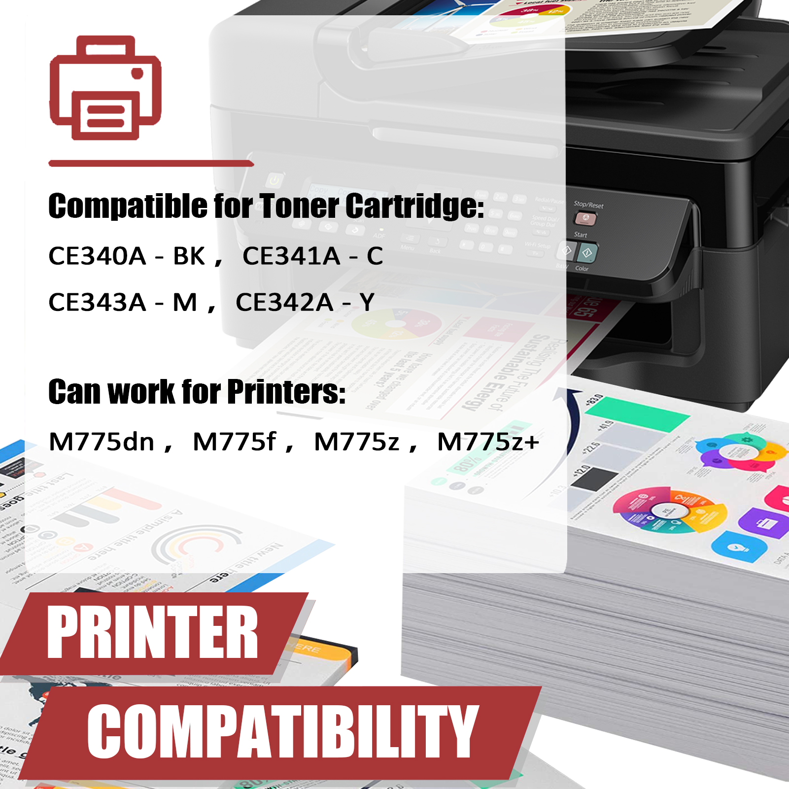 For HP 651A CE340A CE341A CE343A CE342A Toner Cartridge Work for HP LaserJet Enterprise 700 Color M775dn M775f M775z M775z+ Printers