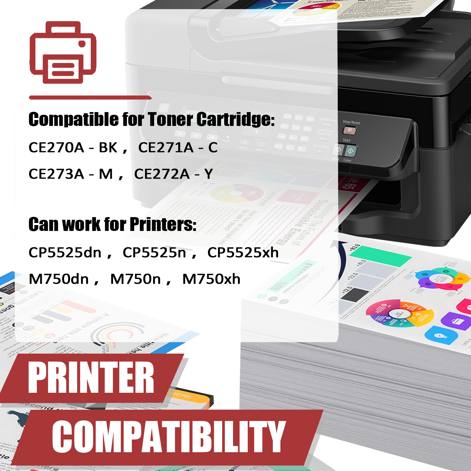 For HP 650A CE270A CE270A CE271A CE272A CE273A Toner Cartridge Work for HP Color LaserJet Enterprise CP5525dn CP5525n CP5525xh M750dn M750n M750xh Printers