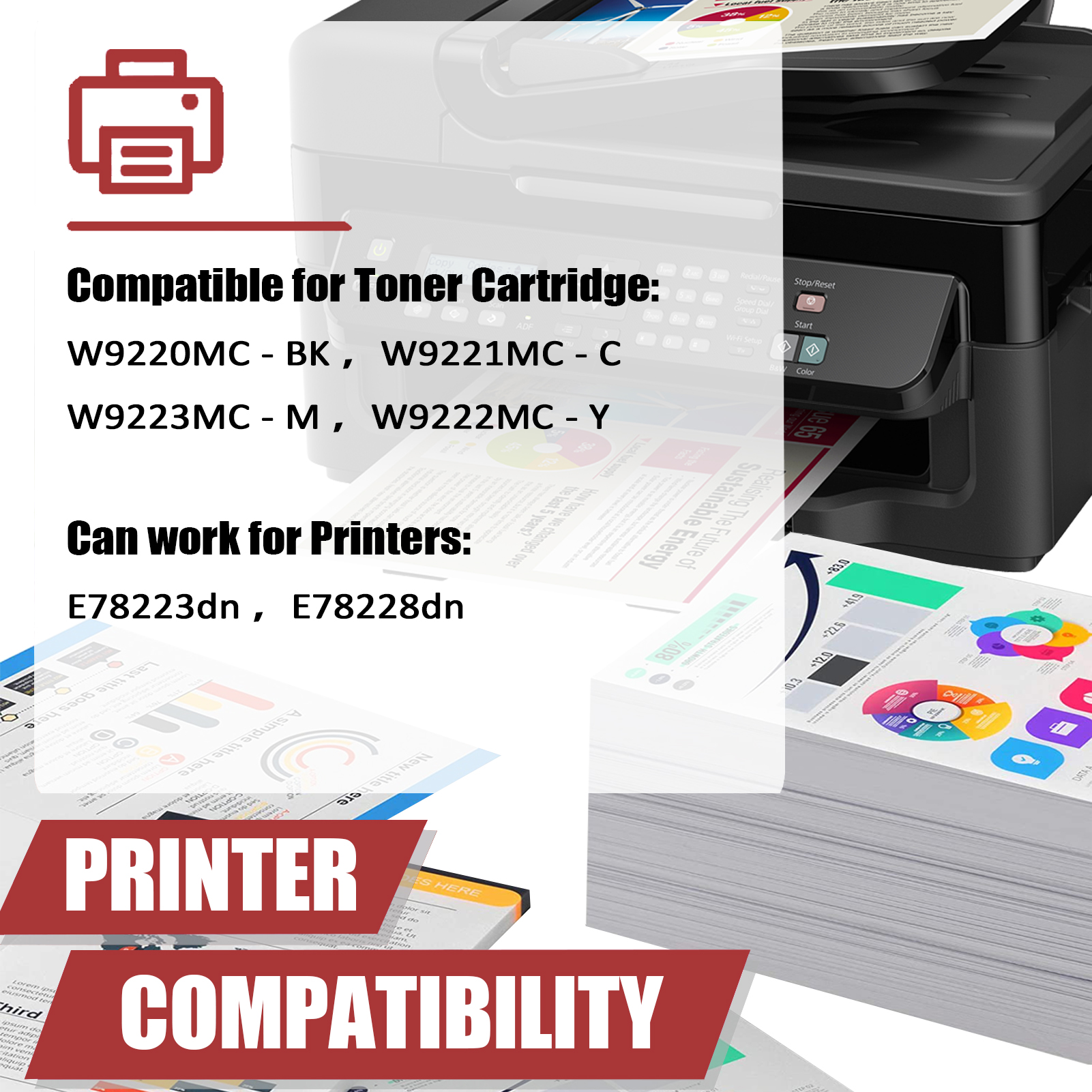 For HP W9220MC W9221MC W9223MC W9222MC Toner Cartridges compatible for HP Color LaserJet Managed MFP E78223dn E78228dn Printers