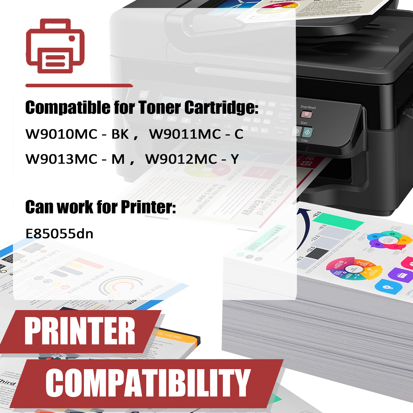 For HP W9010MC W9011MC W9013MC W9012MC Toner Cartridge Work for HP Color LaserJet Managed E85055dn Printer