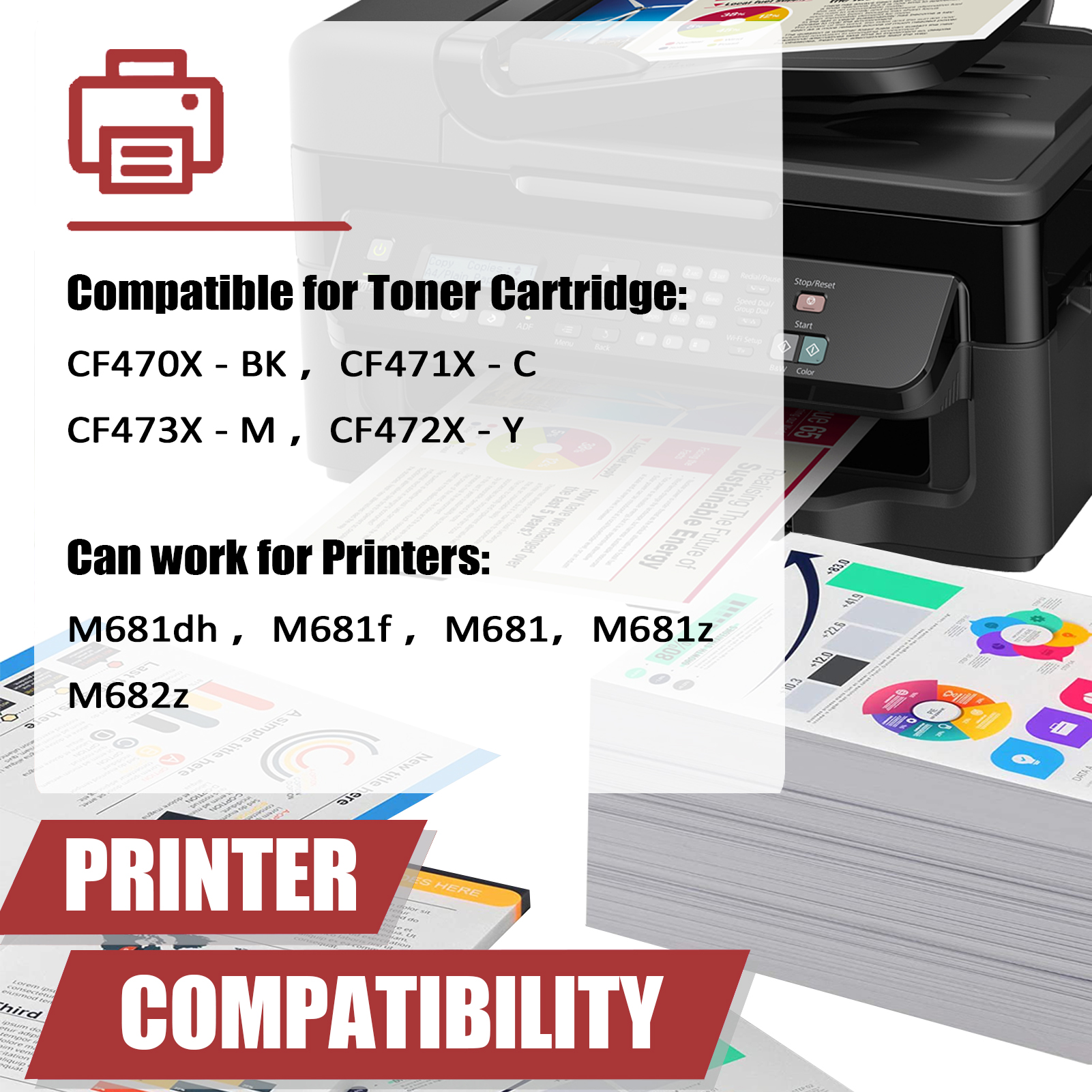 For HP 657X CF470X CF471X CF473X CF472X Toner Cartridge Work for HP Color LaserJet Enterprise MFP M681dh M681 M681f M681z M682z Printers
