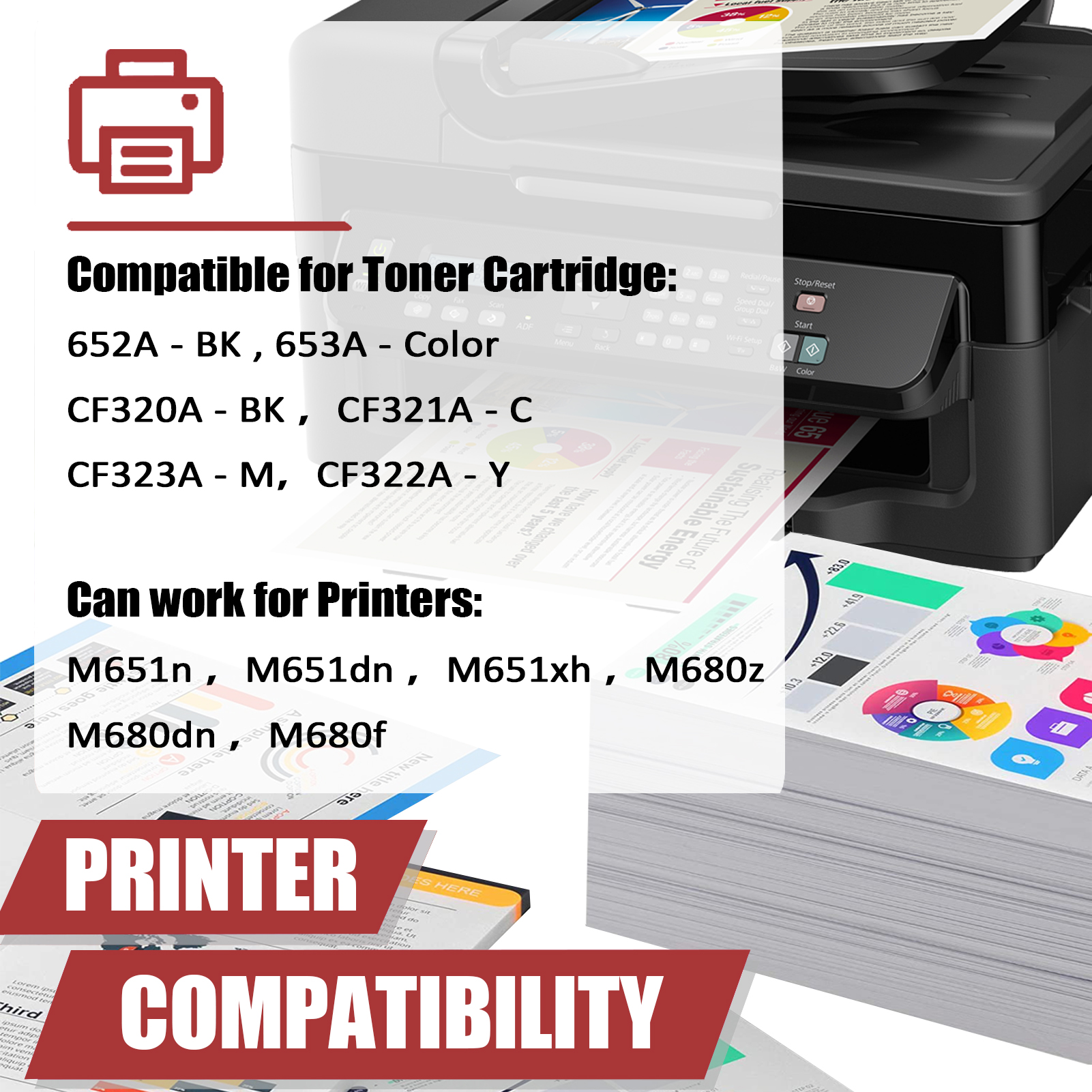 For HP 652A CF320A 653A CF321A CF323A CF322A Toner Cartridge Work for HP Color LaserJet Enterprise M651n M651dn M651xh Flow MFP M680z M680dn M680f Printers