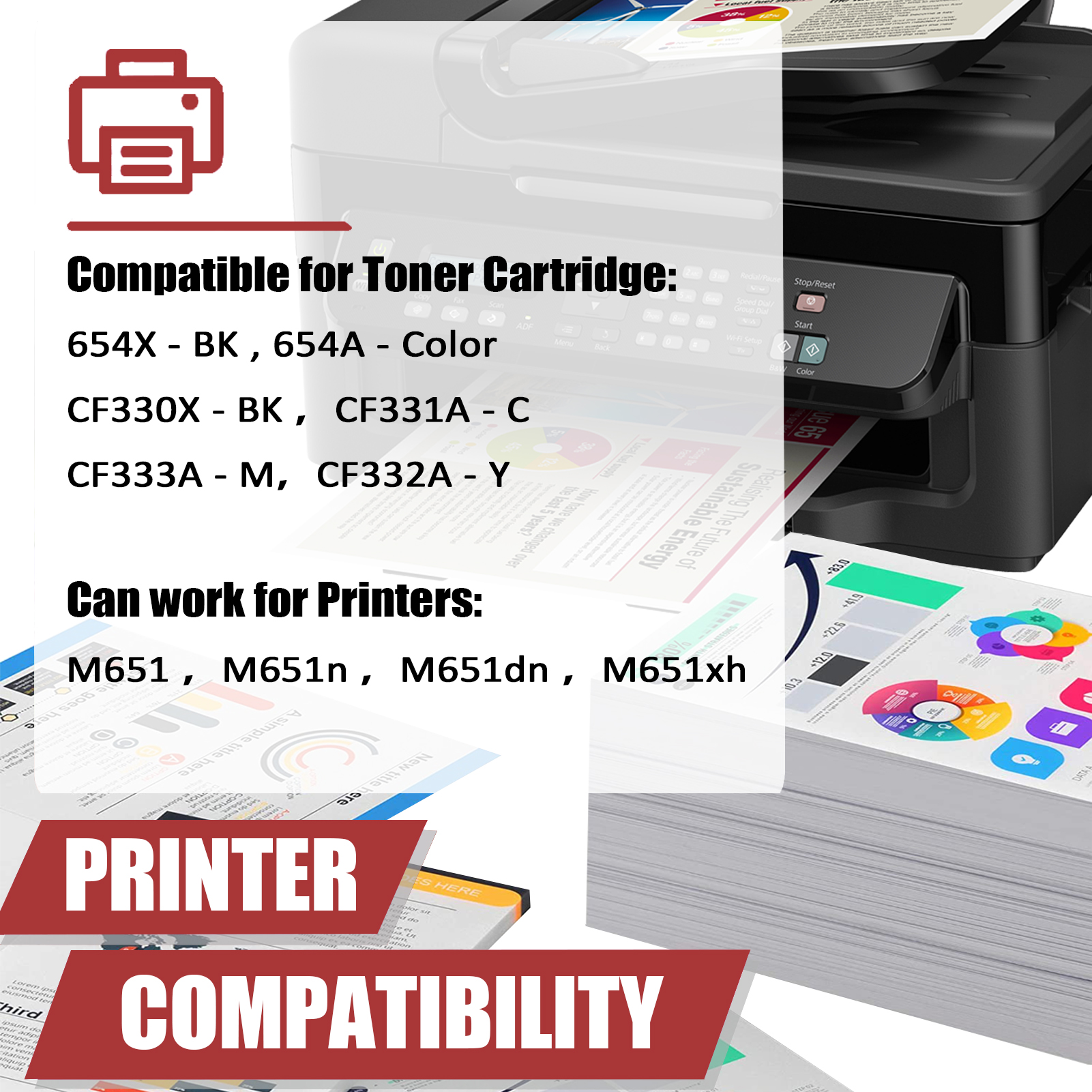 For HP 654X CF330X 654A CF331A CF333A CF332A Toner Cartridge Work for HP Color LaserJet Enterprise M651 M651n M651dn M651xh Printers